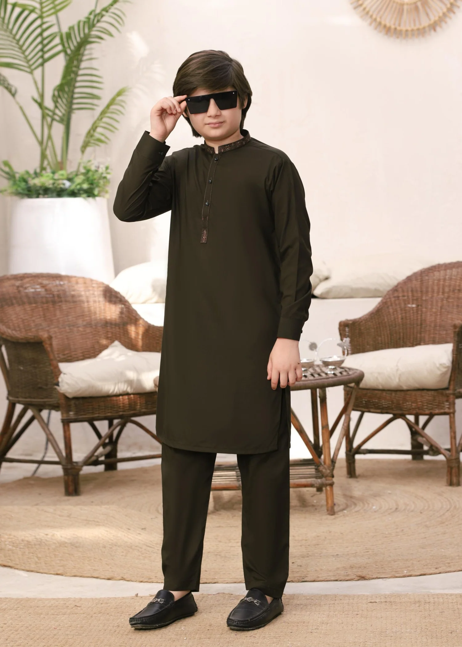 wash & wear Kurta Set in Dark green