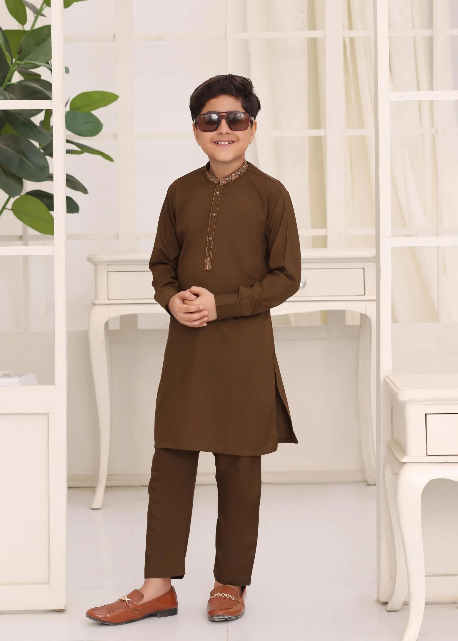 wash & wear Kurta Set in Brown