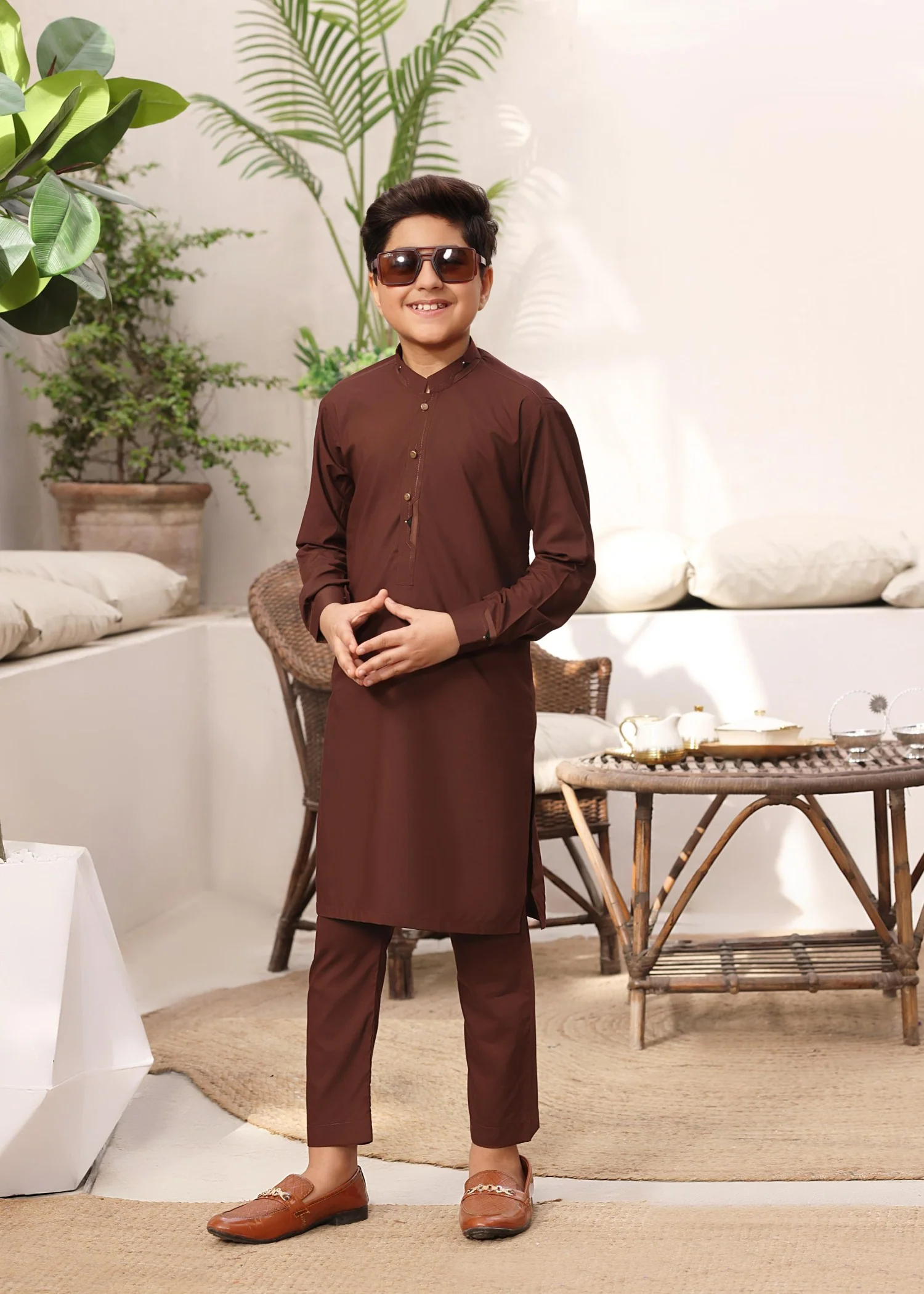 wash & wear Kurta Set in Brown