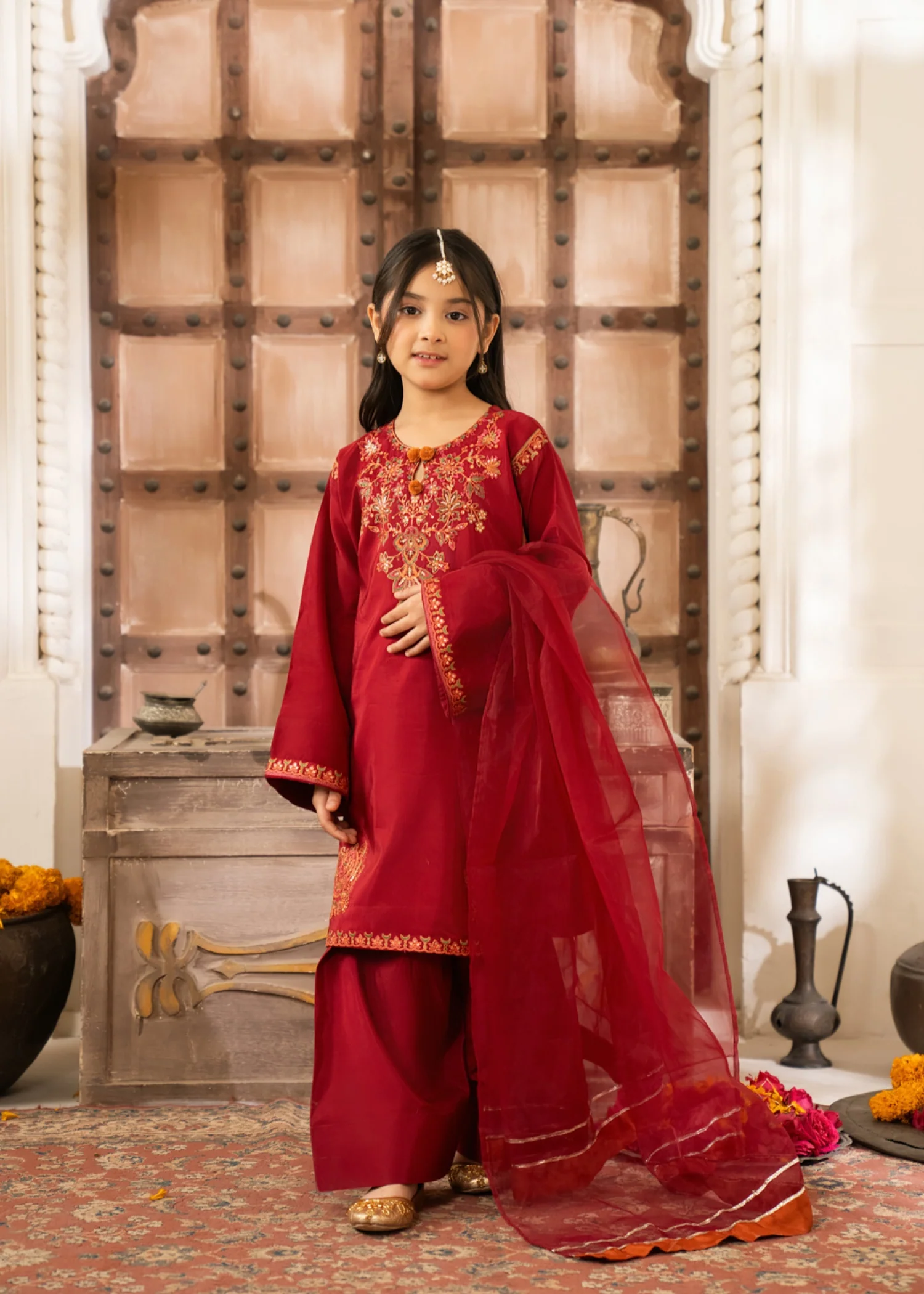 silk Kurta Set in Red