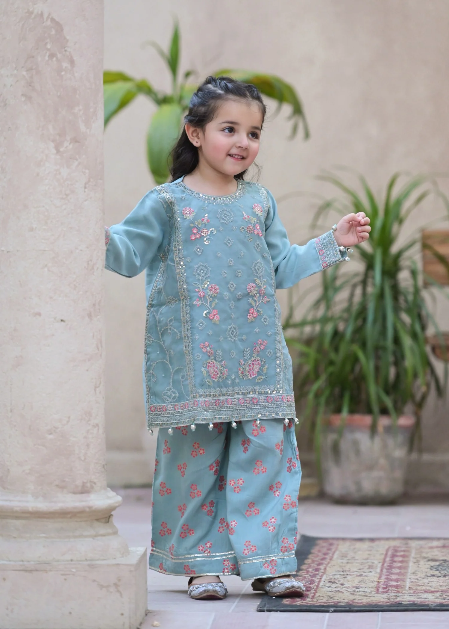 organza Kurta Set in Ice blue
