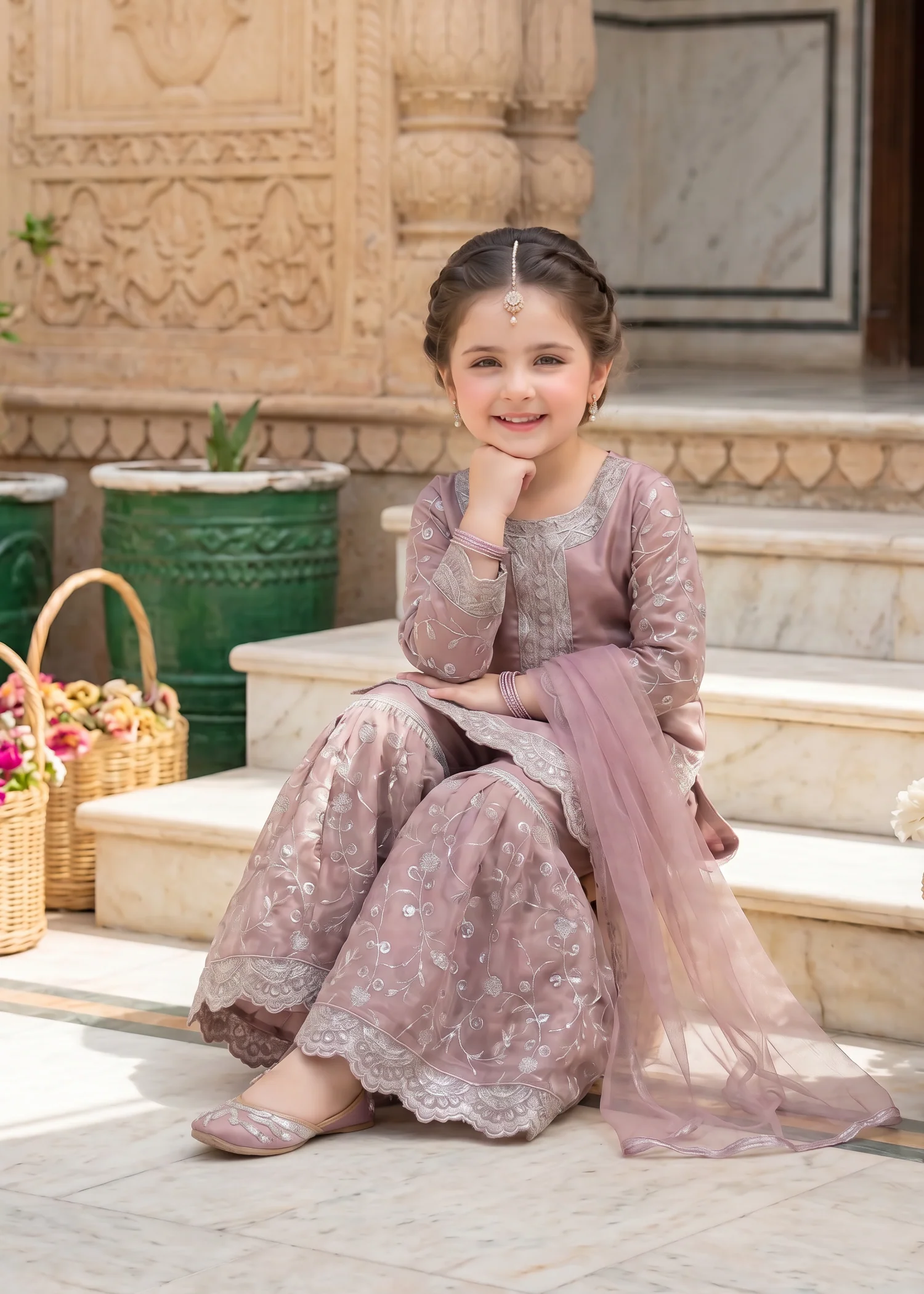 tissue silk Gharara in Lilac