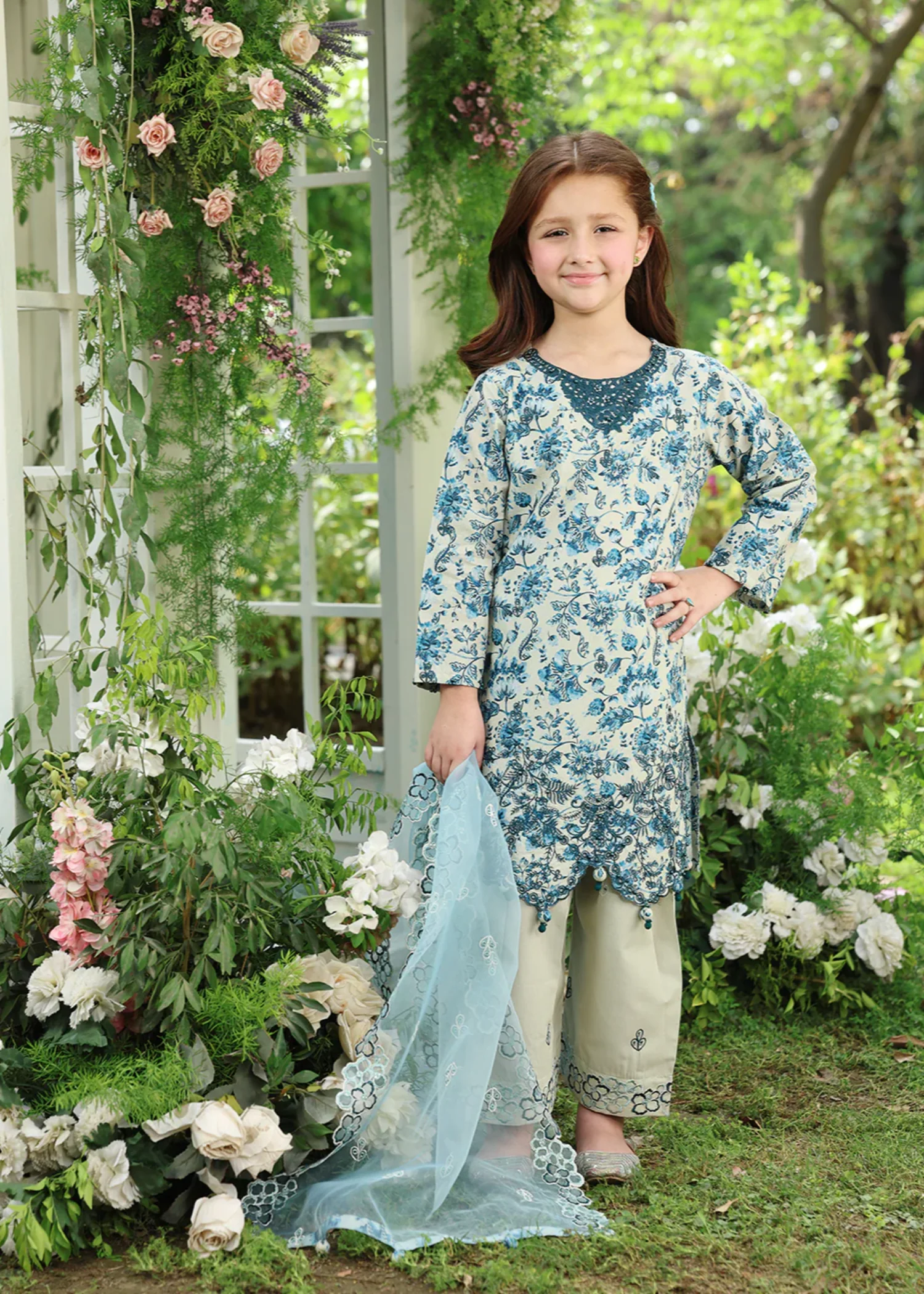 lawn Kurta Set in Sky blue