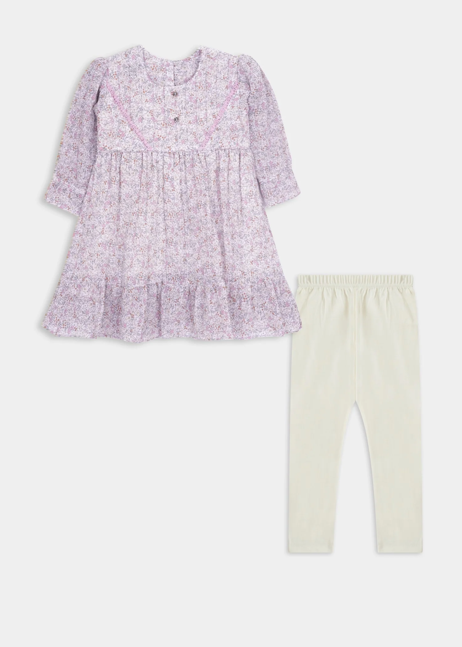 chiffon silk Frock in Beige, purple ash