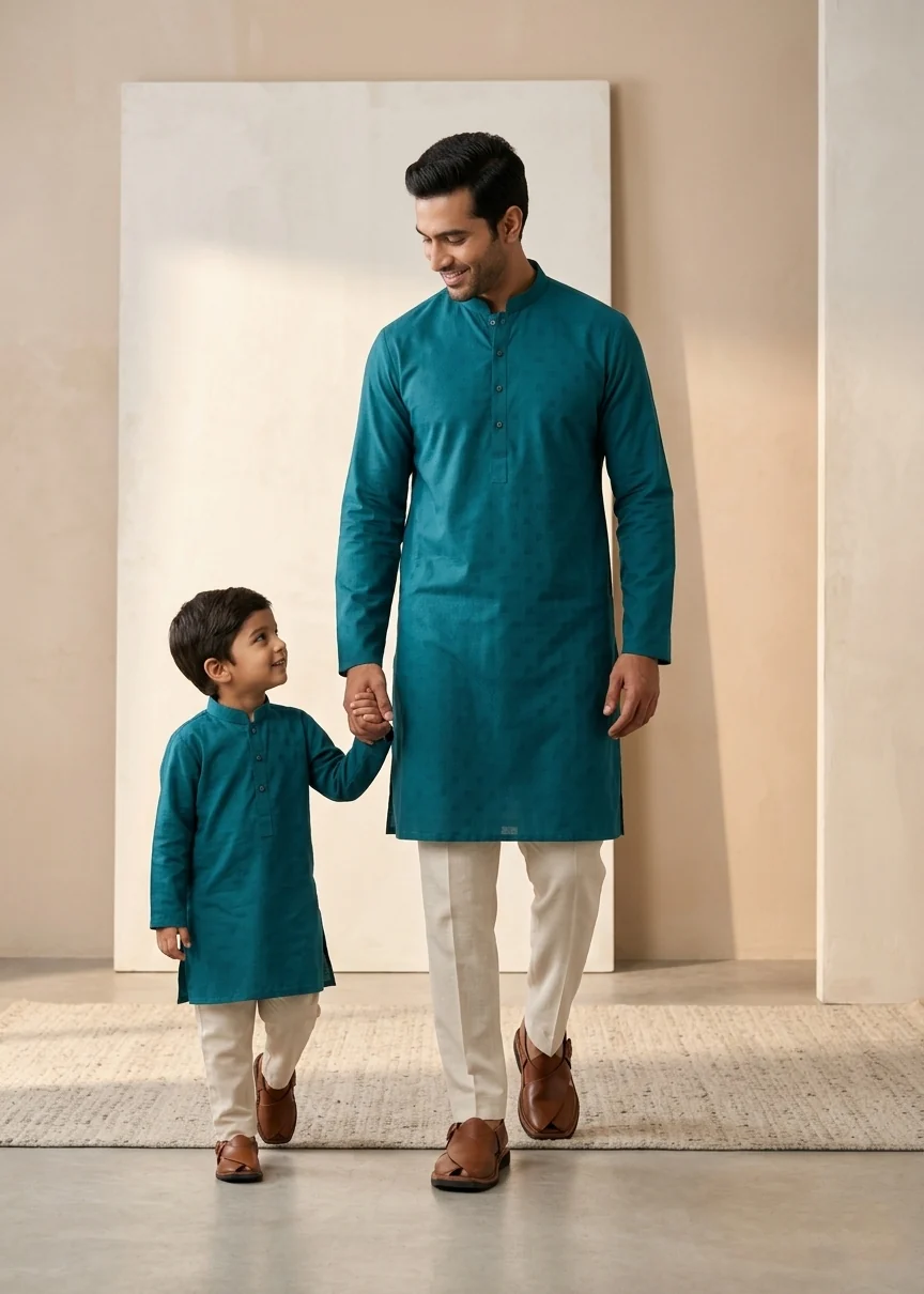 cotton dobby Kurta in Teal