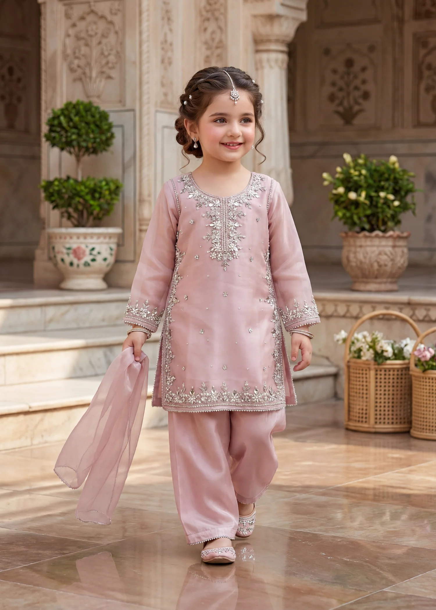 tissue silk Kurta Set in Baby pink