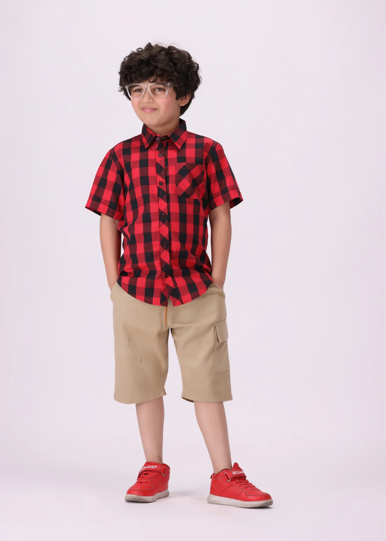 cotton Casual Shirt in Black, red
