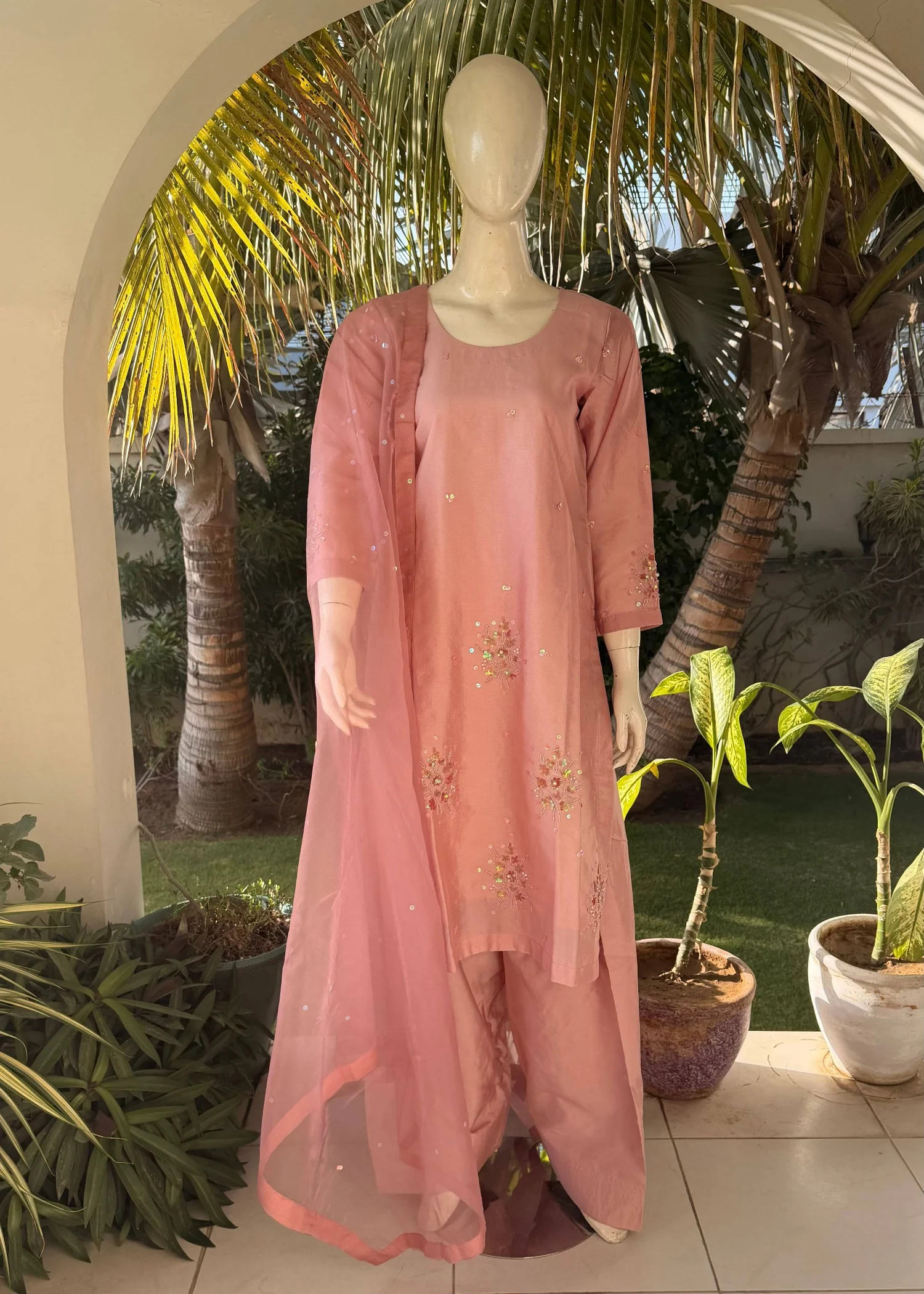 silk Kurta Set in Cherry blossom pink