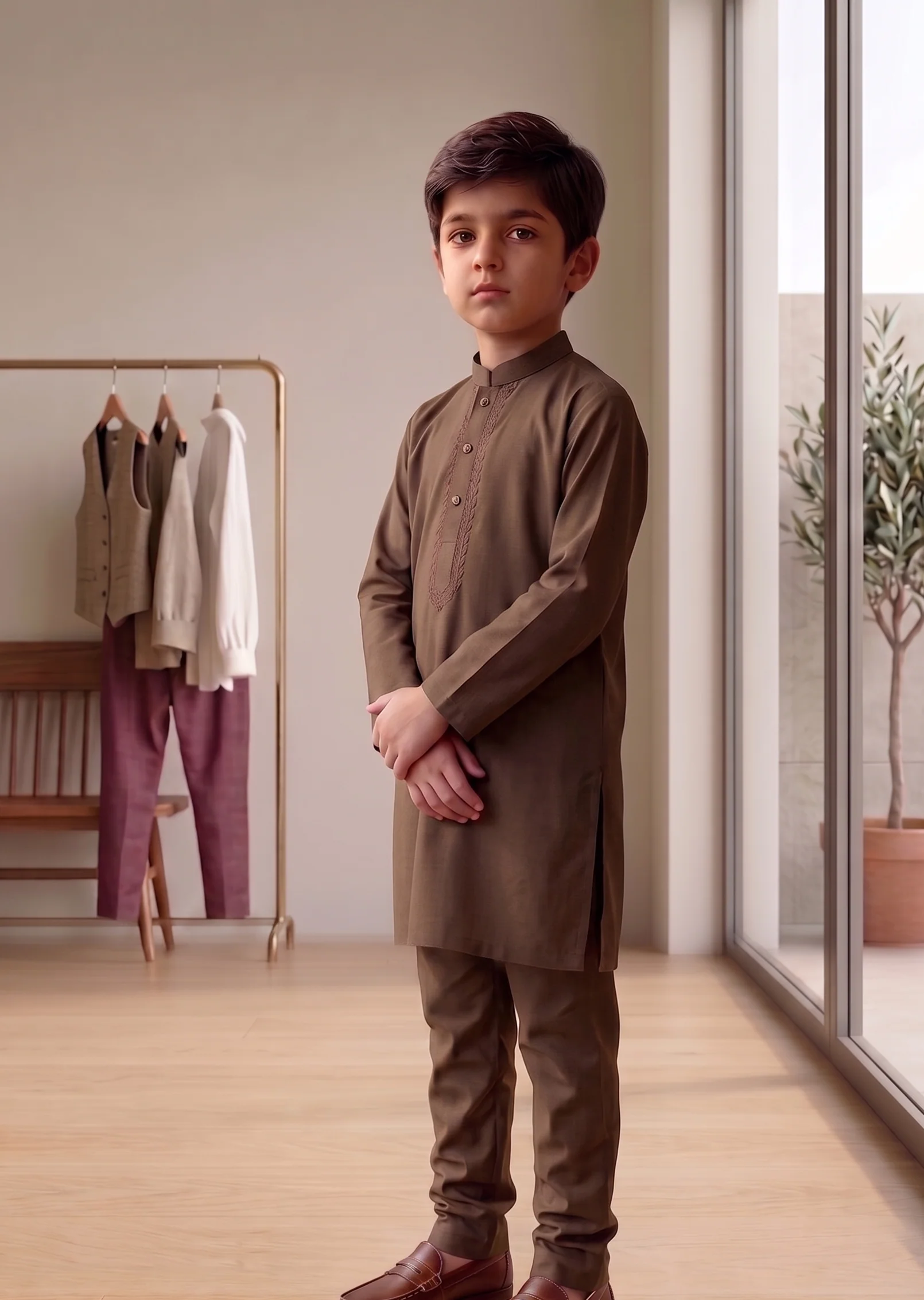wash & wear Kurta Set in Dark brown