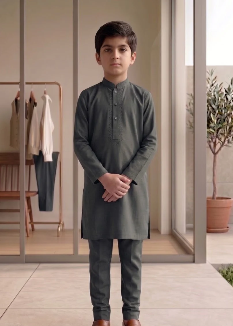 wash & wear Kurta Set in Slate grey