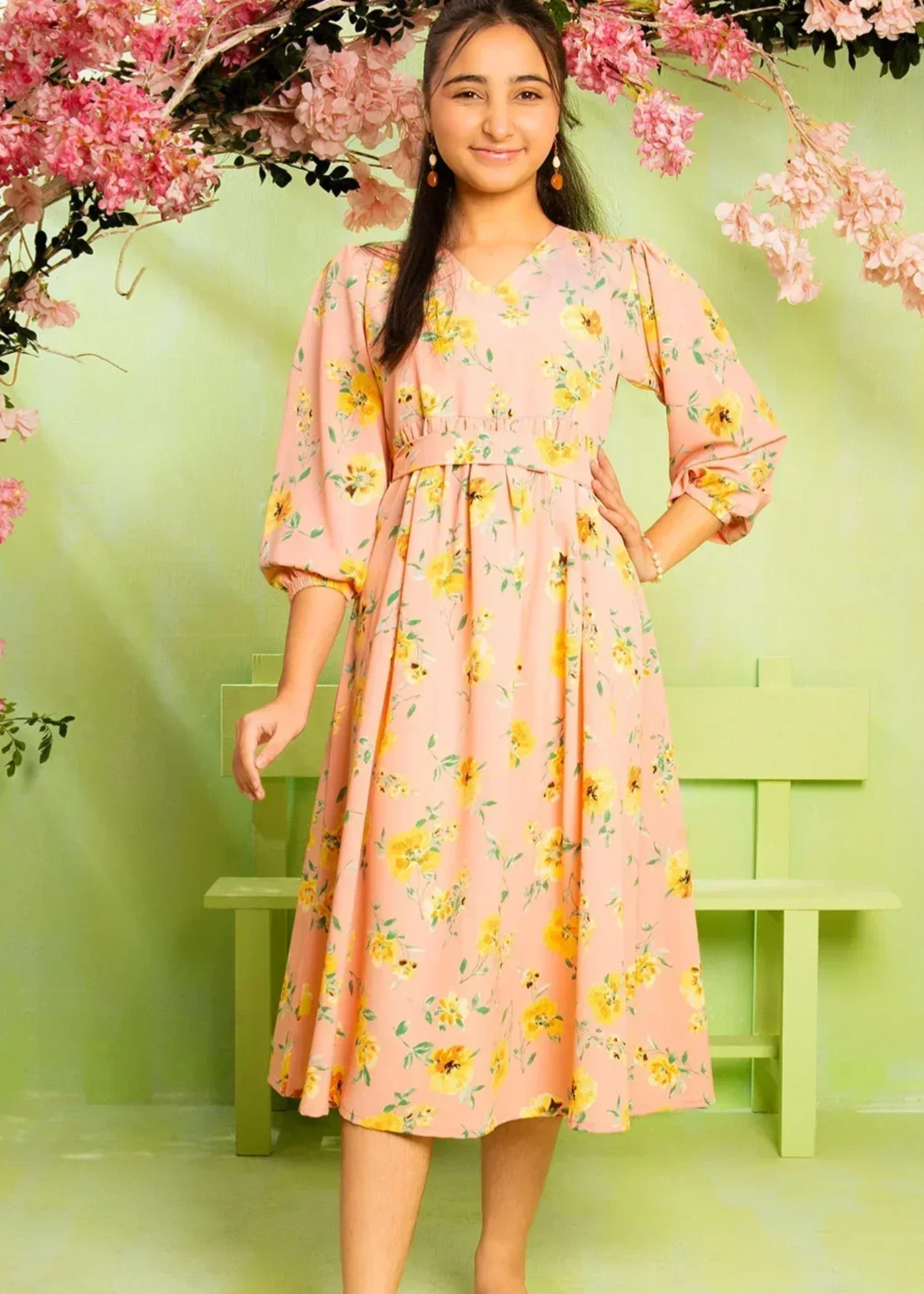 polyester georgette Frock in Peach orange