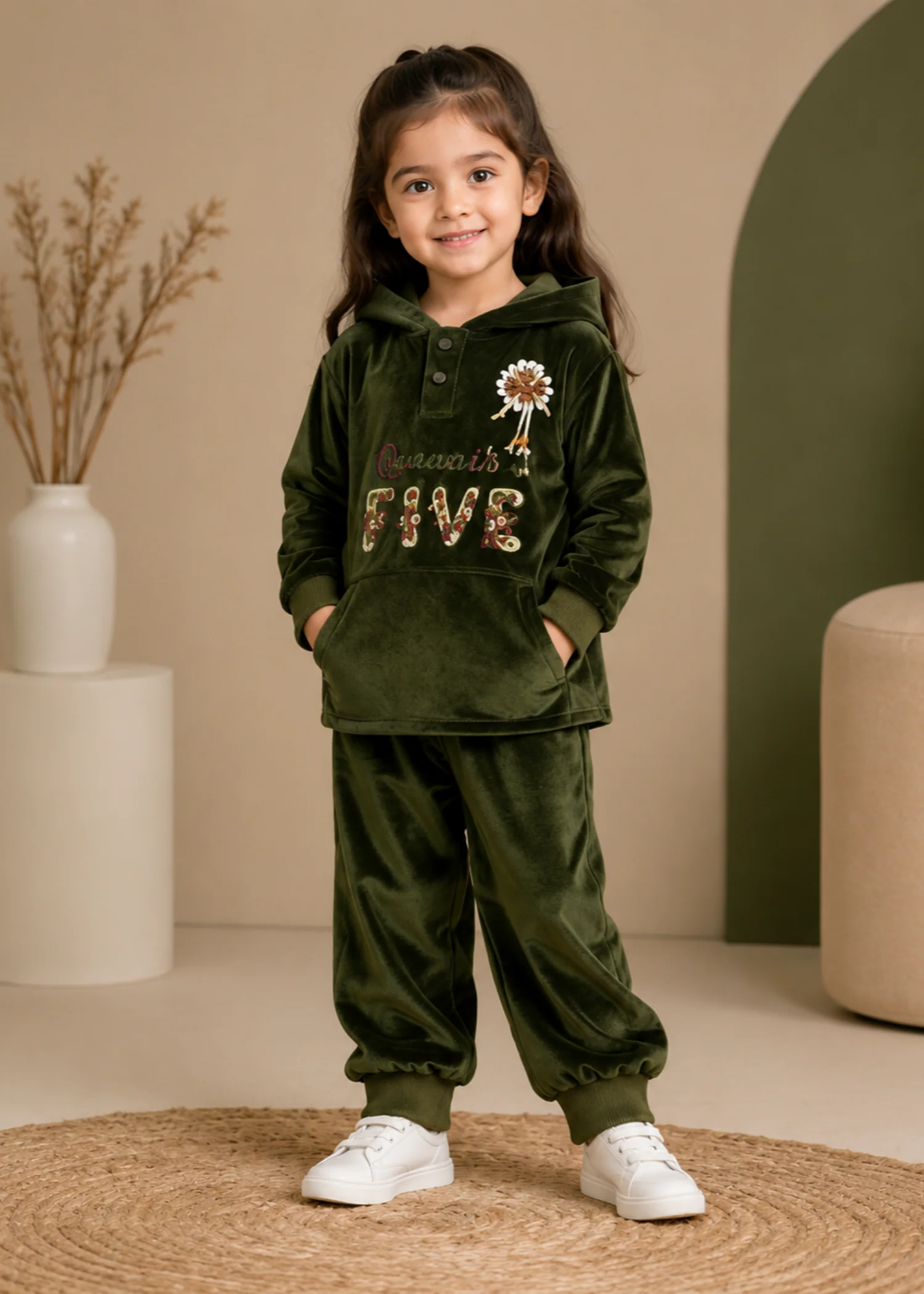 velour terry Hoodie in Dark green