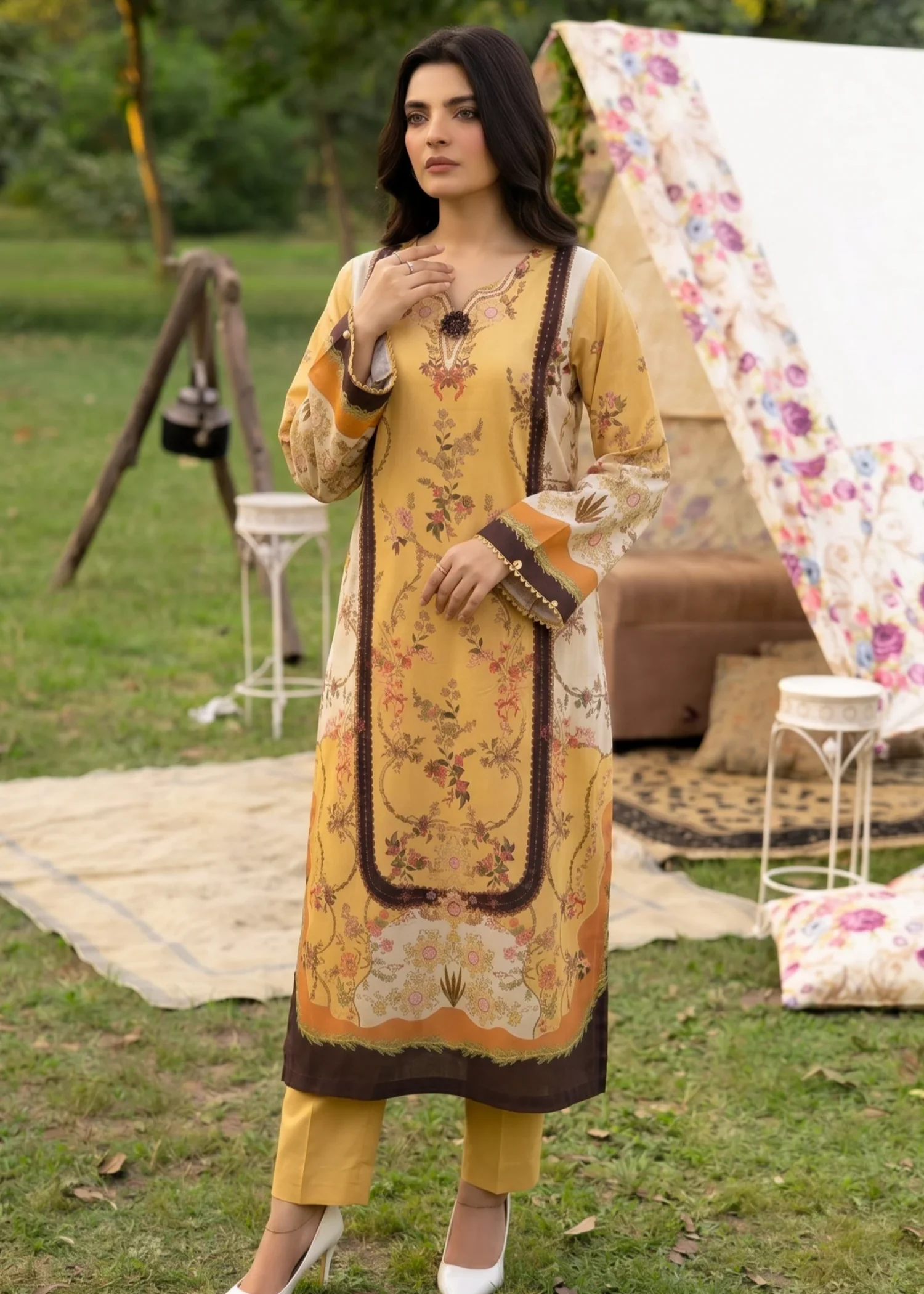 raw silk Kurta Set in Yellow