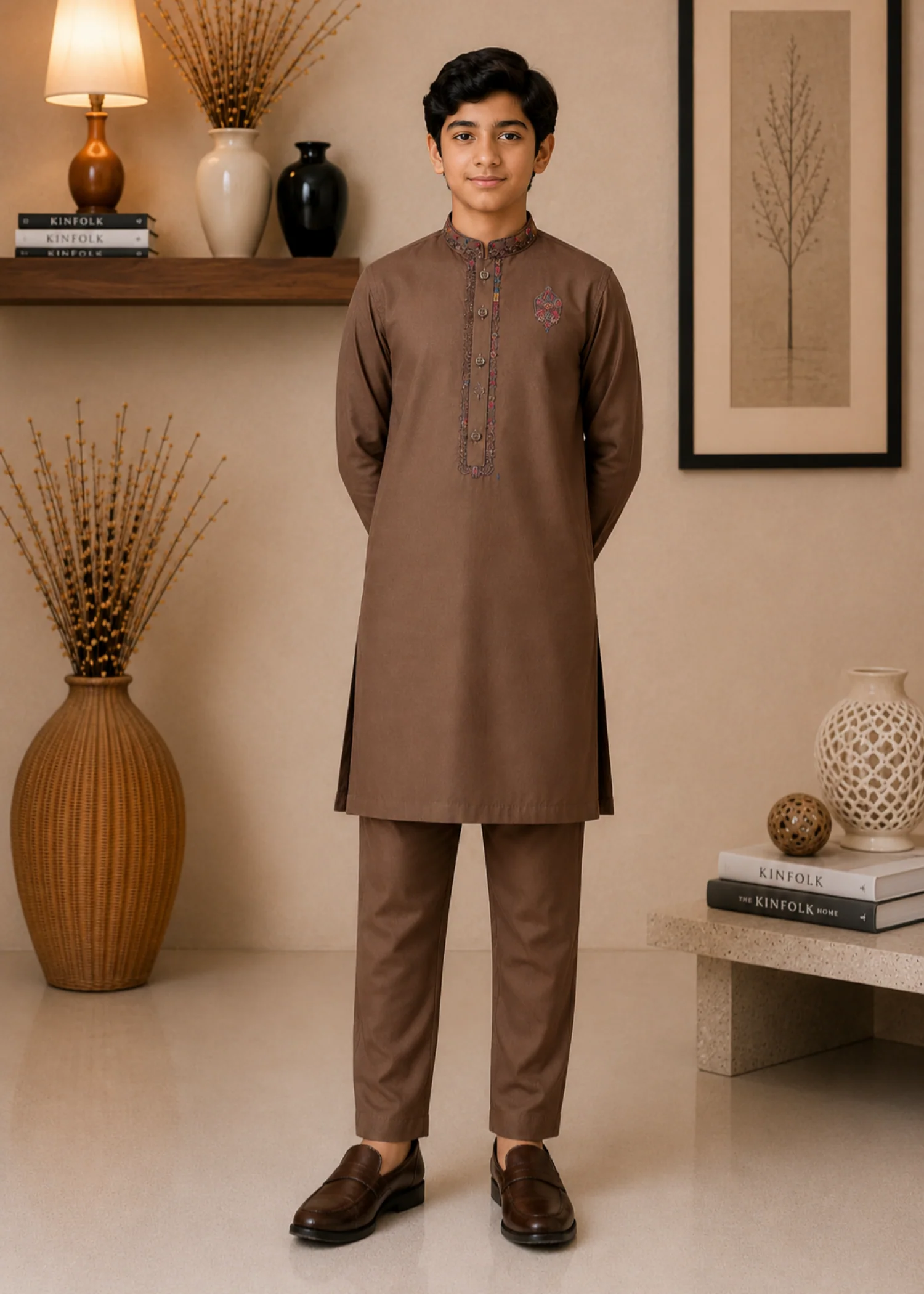 cotton Kurta Set in Camel brown