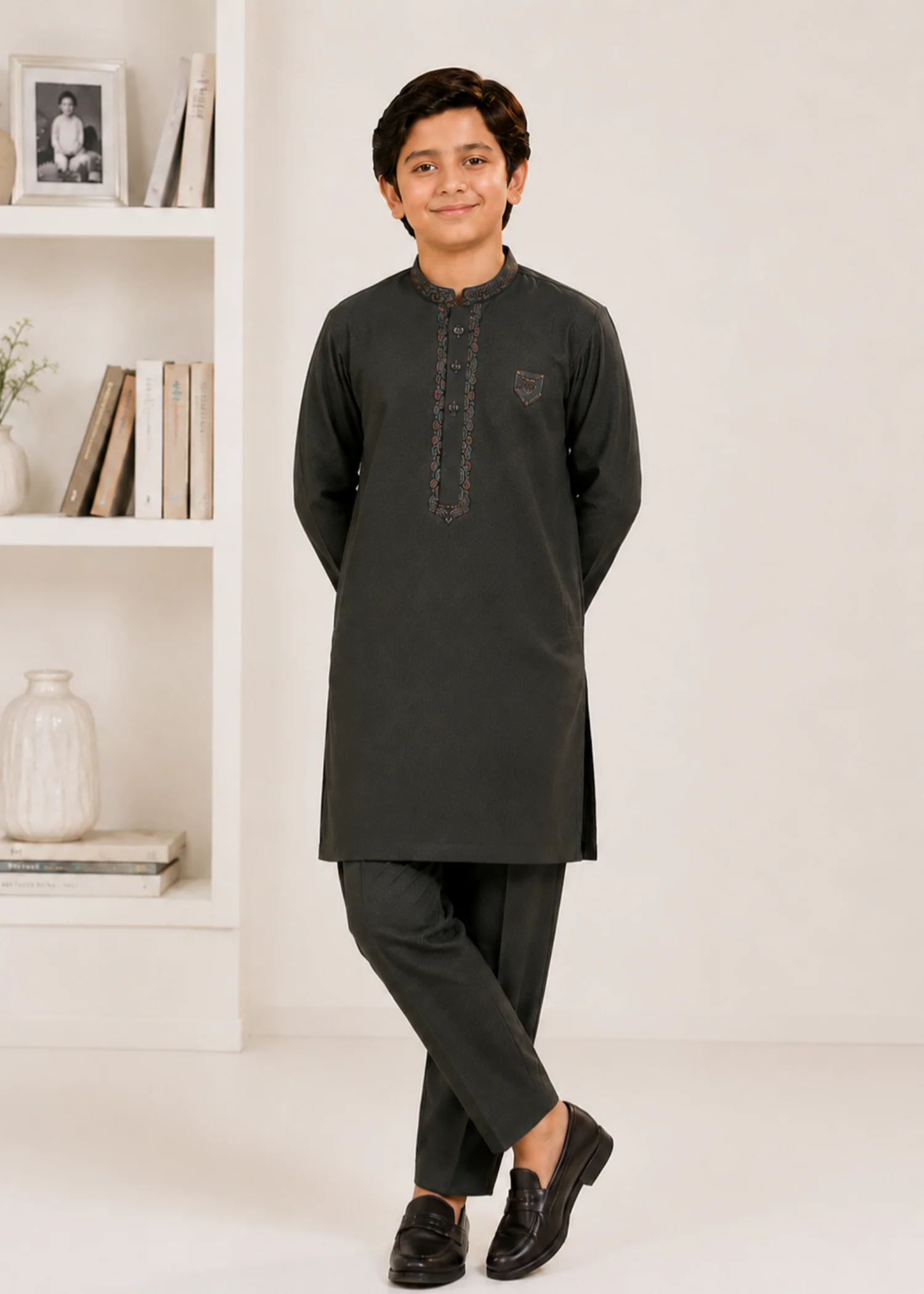 cotton Kurta Set in Dark grey