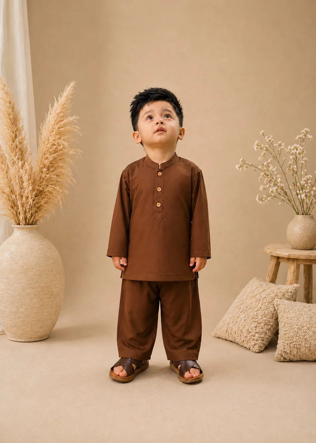 wash & wear Kurta Set in Walnut brown
