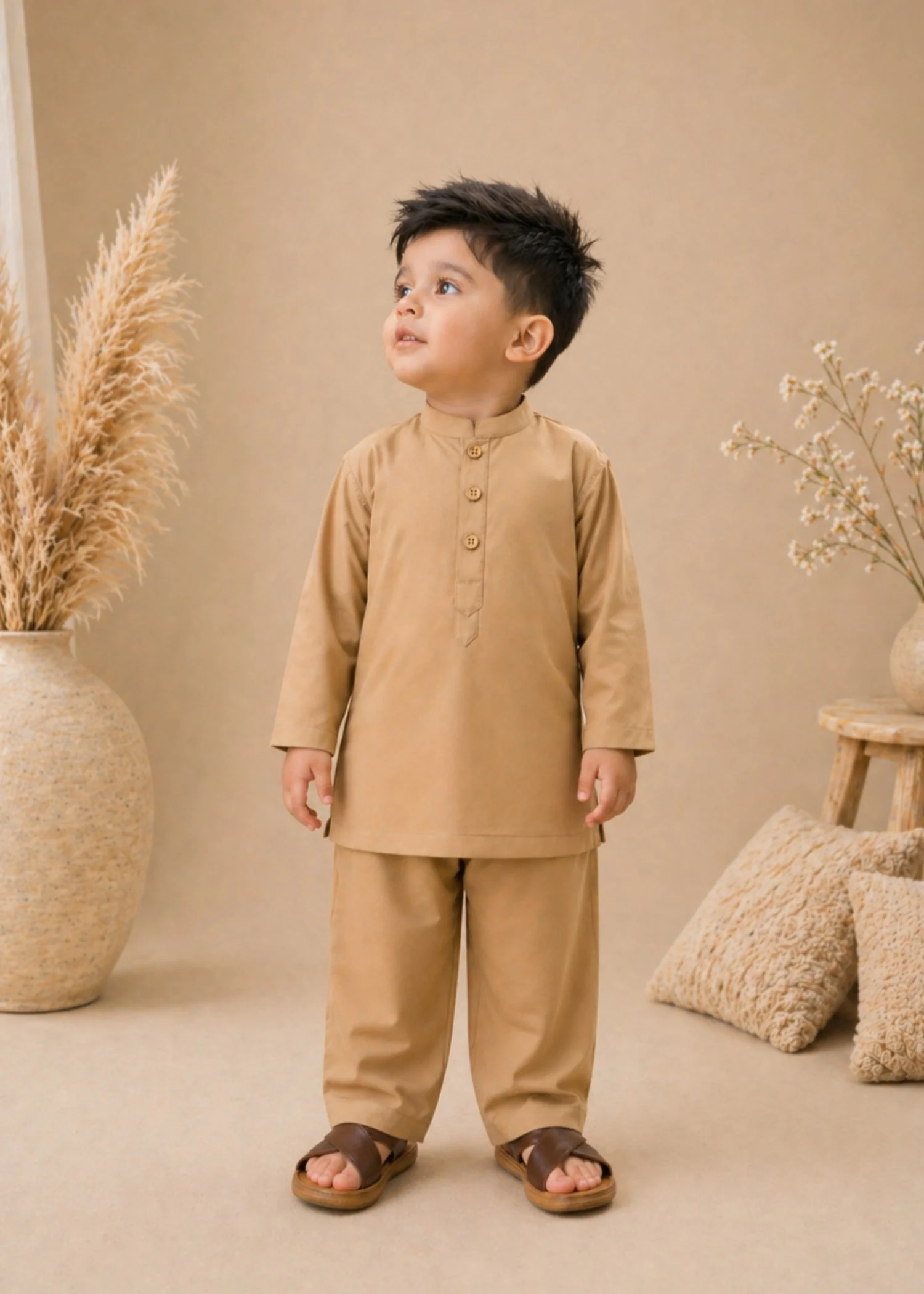 wash & wear Kurta Set in Camel brown