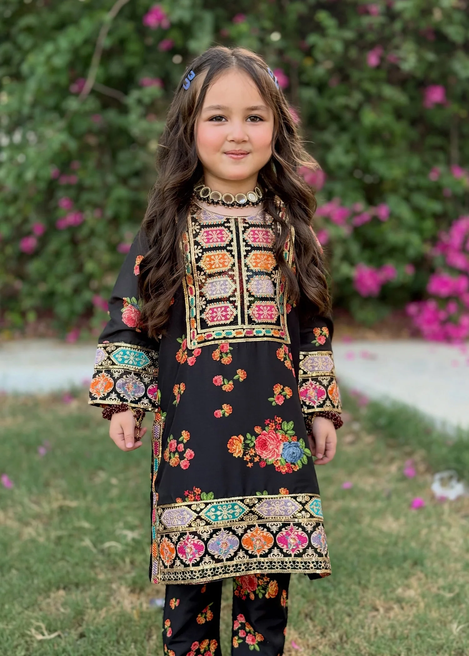 poly lawn Kurta Set in Black
