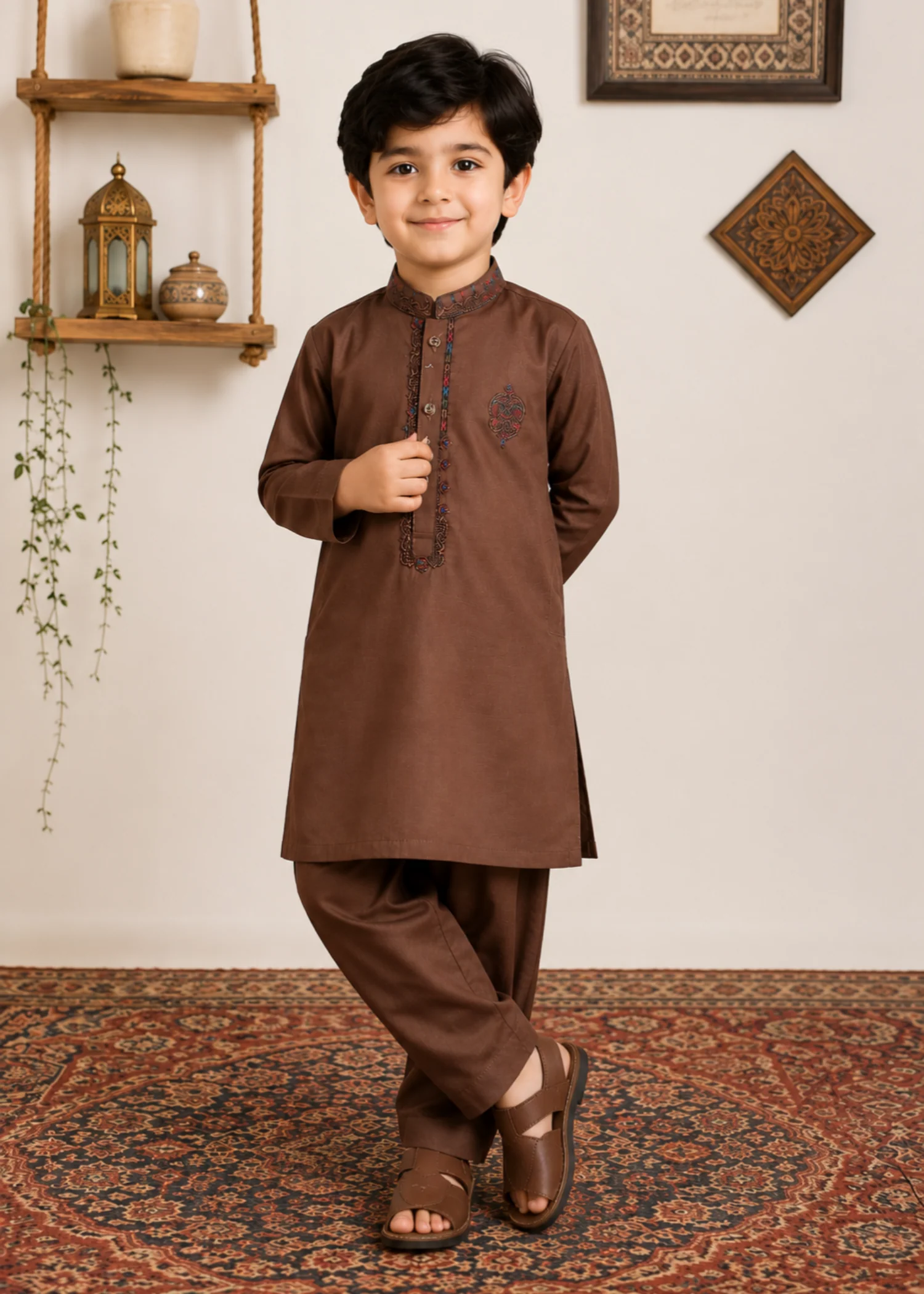 cotton Kurta Set in Rustic brown
