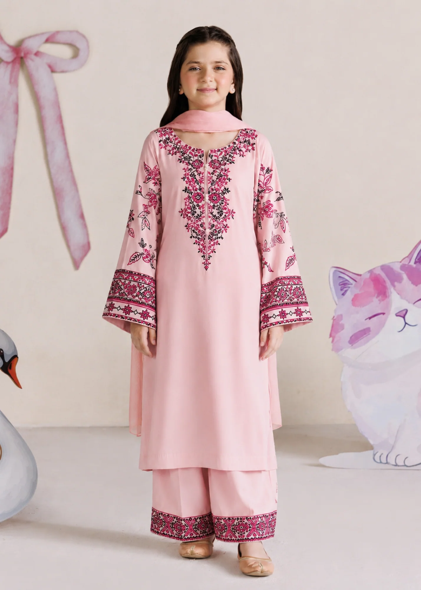 lawn cotton Kurta Set in Baby pink