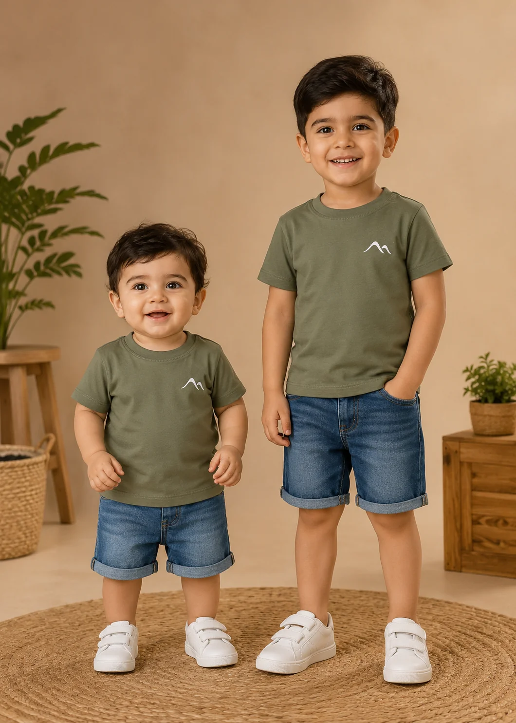 single jersey knit T Shirt in Olive green
