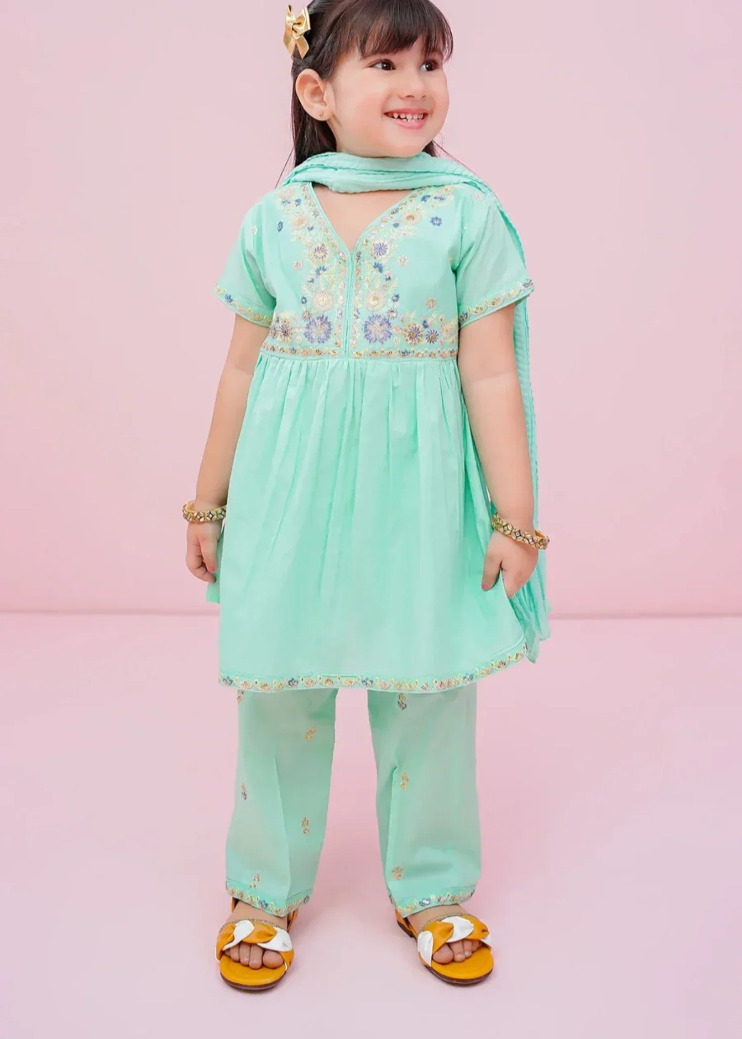 cotton Short Frock in Pastel green