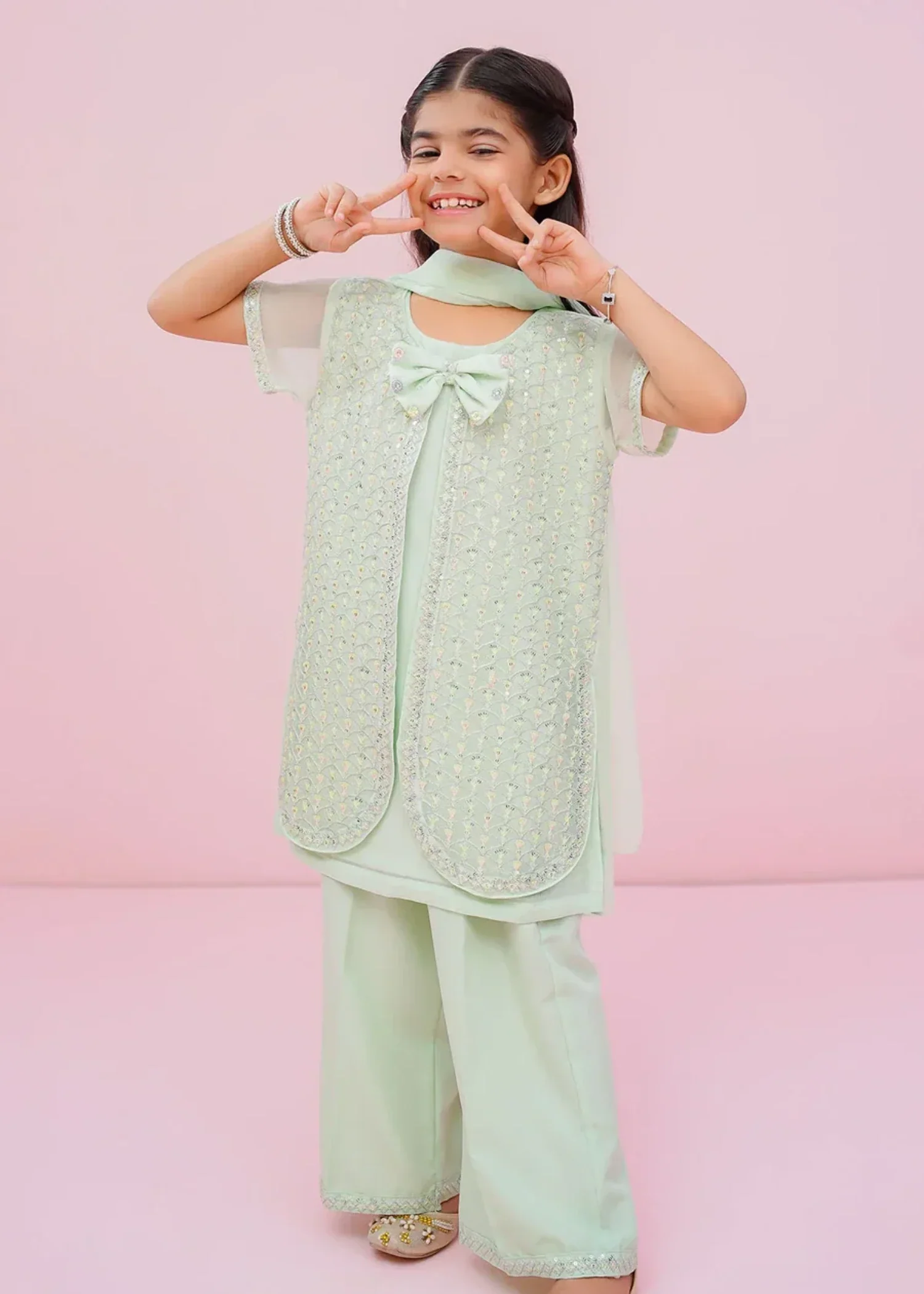 lawn cotton Kurta Set in Pastel green