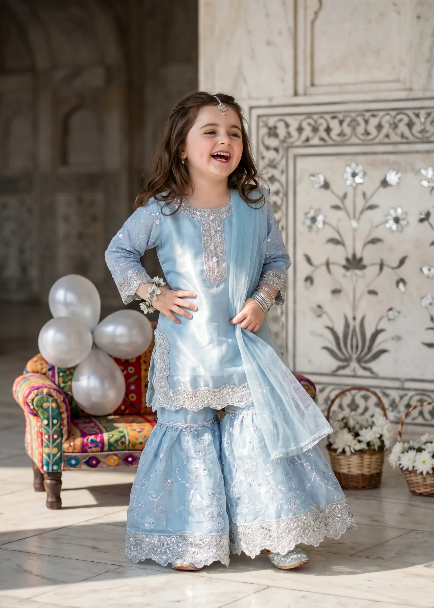 tissue silk Gharara in Powder blue