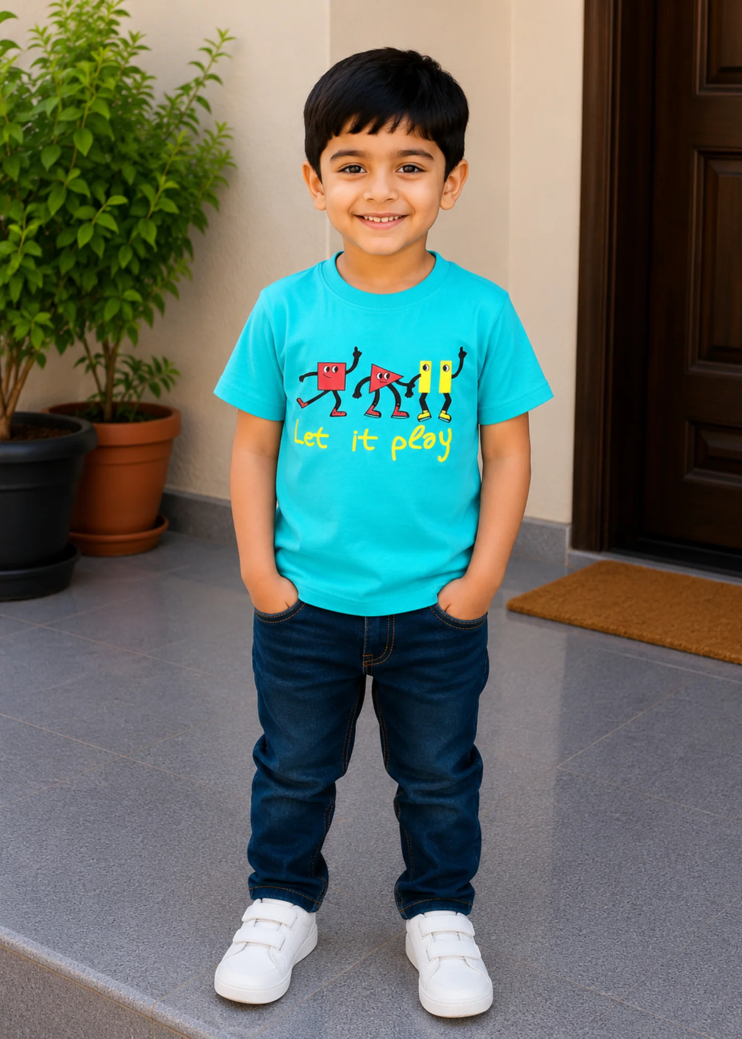 cotton jersey T Shirt in Turquoise
