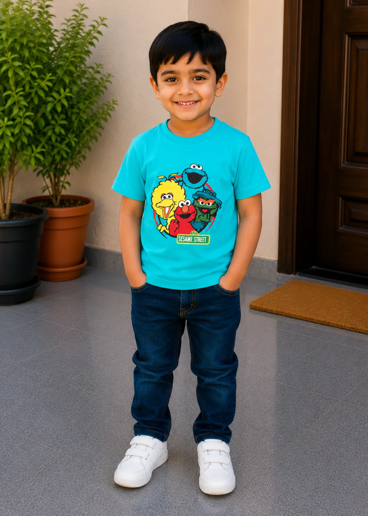 cotton jersey T Shirt in Turquoise
