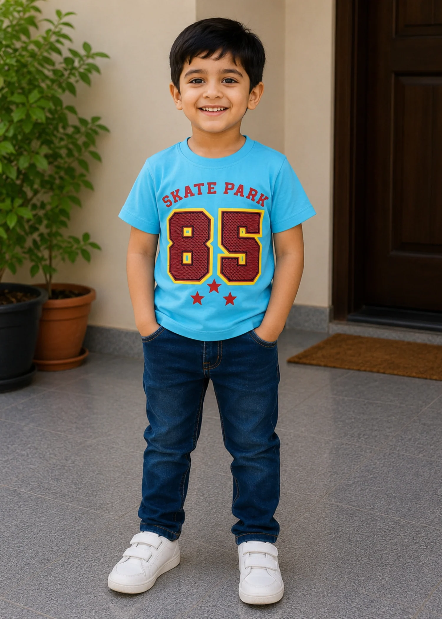cotton jersey T Shirt in Sky blue