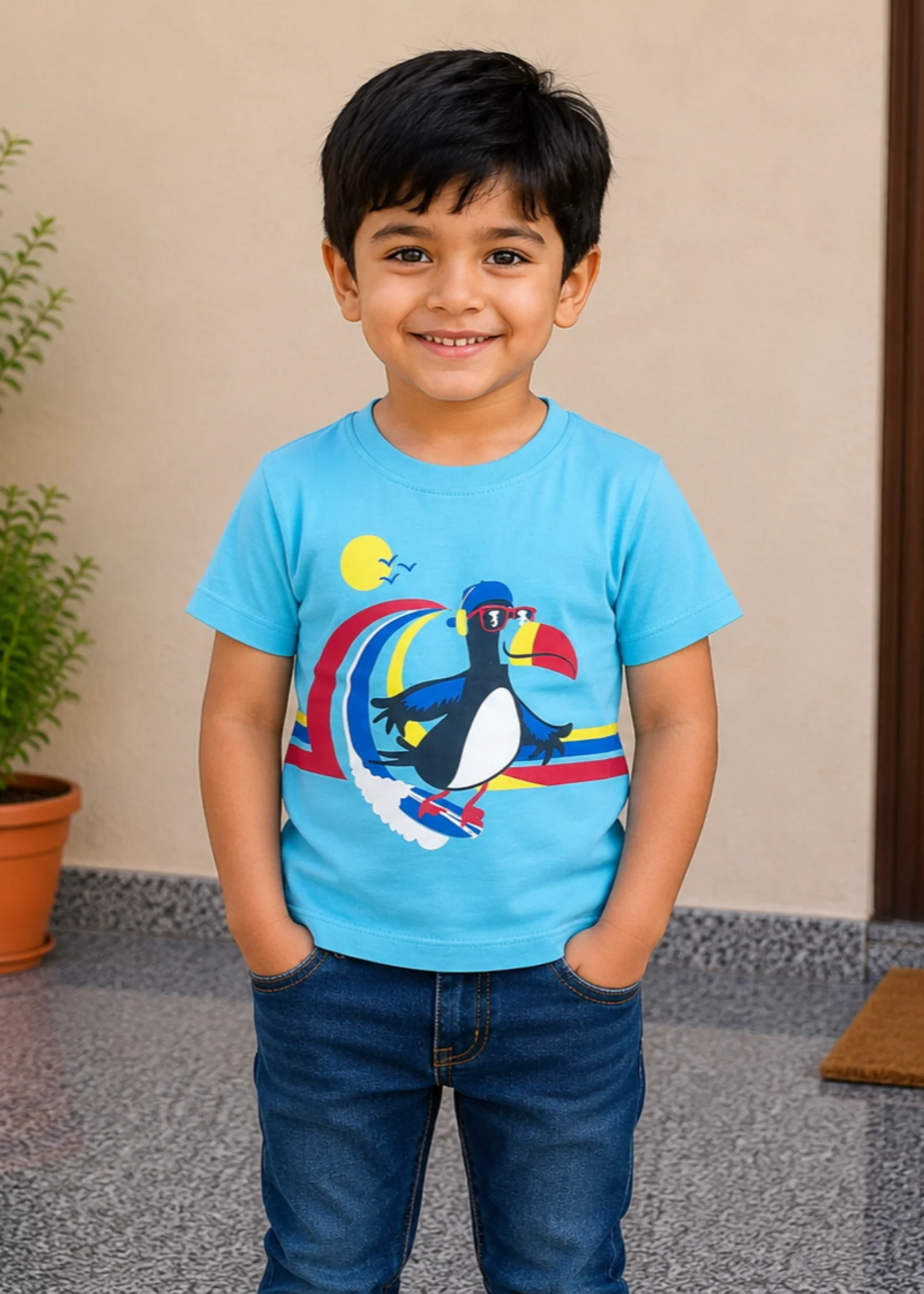 cotton jersey T Shirt in Sky blue