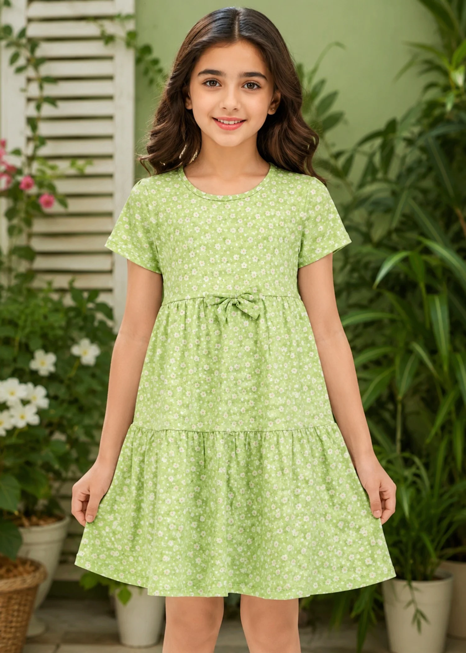 cotton jersey Frock in Yellow green