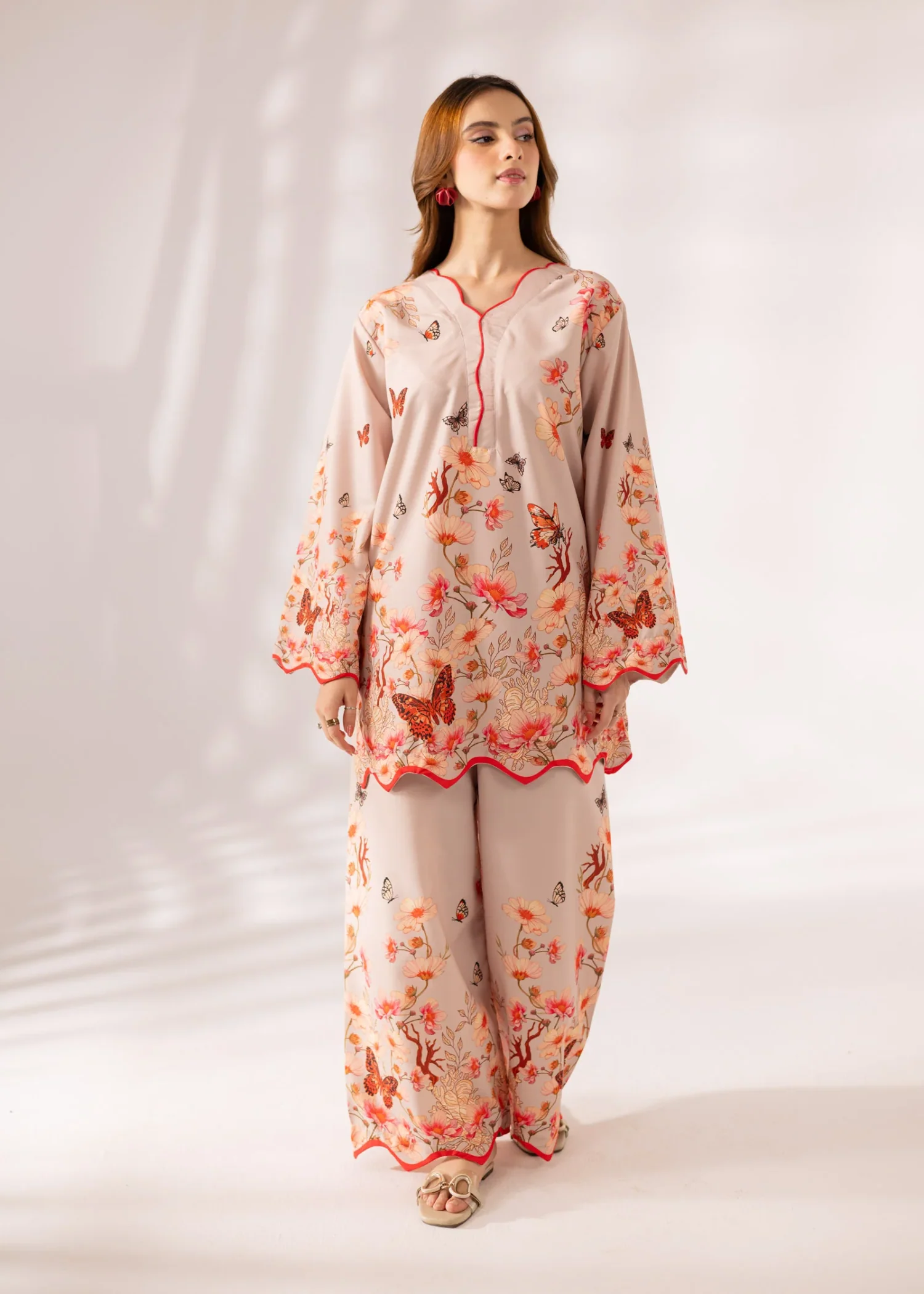 poly lawn Co Ord Sets in Pastel pink