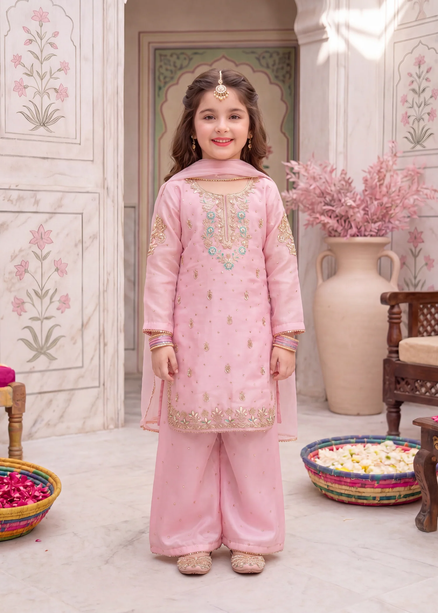 tissue silk Kurta Set in Blush pink