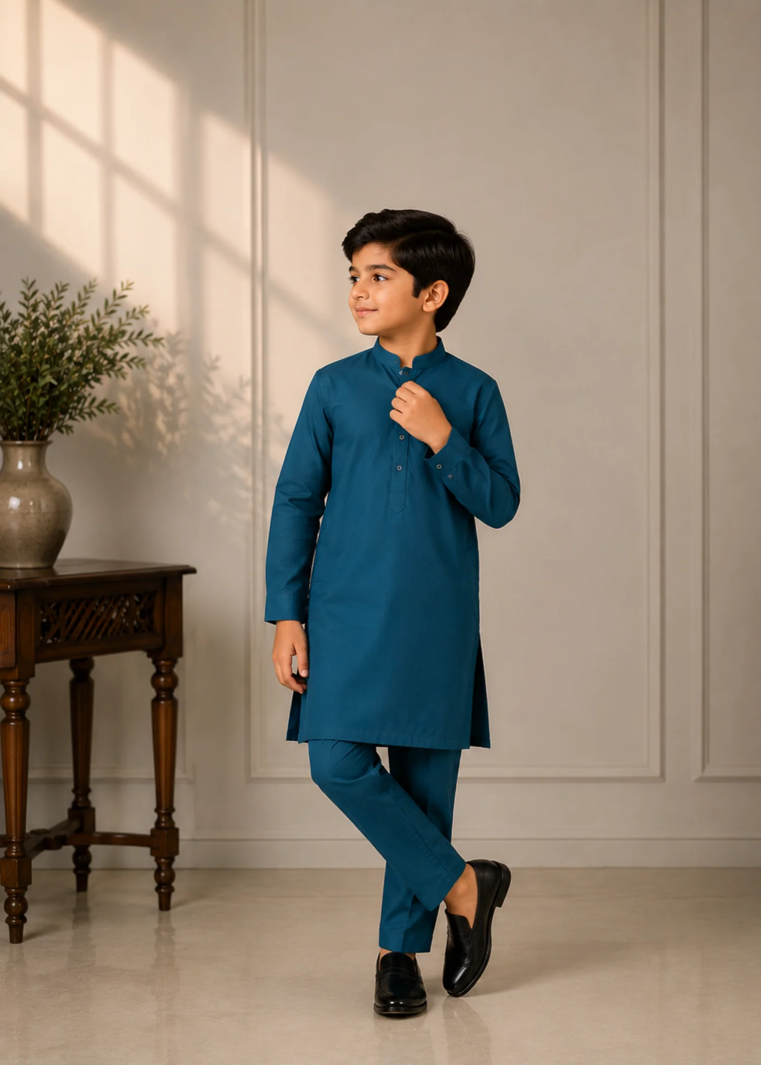 wash & wear Kurta Set in Slate blue