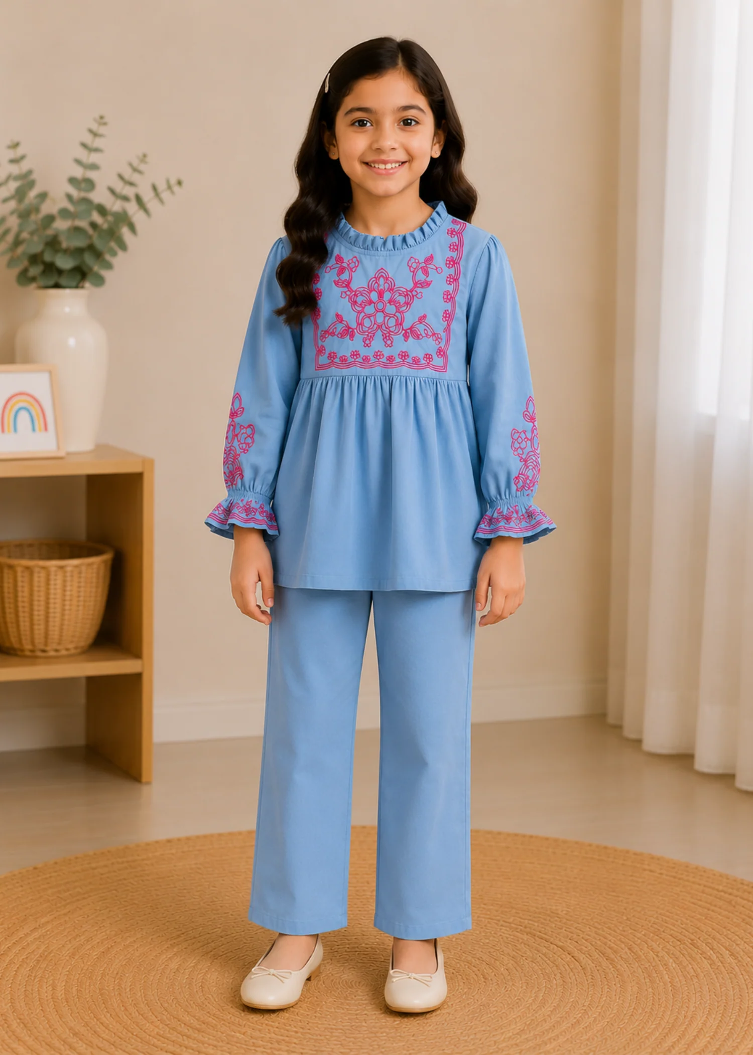 cotton Short Frock in Carolina blue