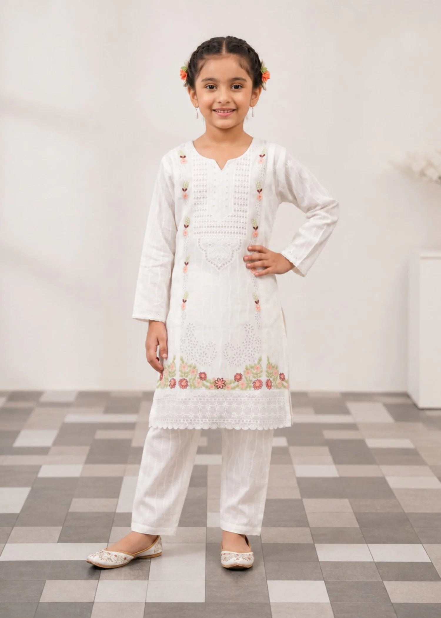 cotton Kurta Set in White