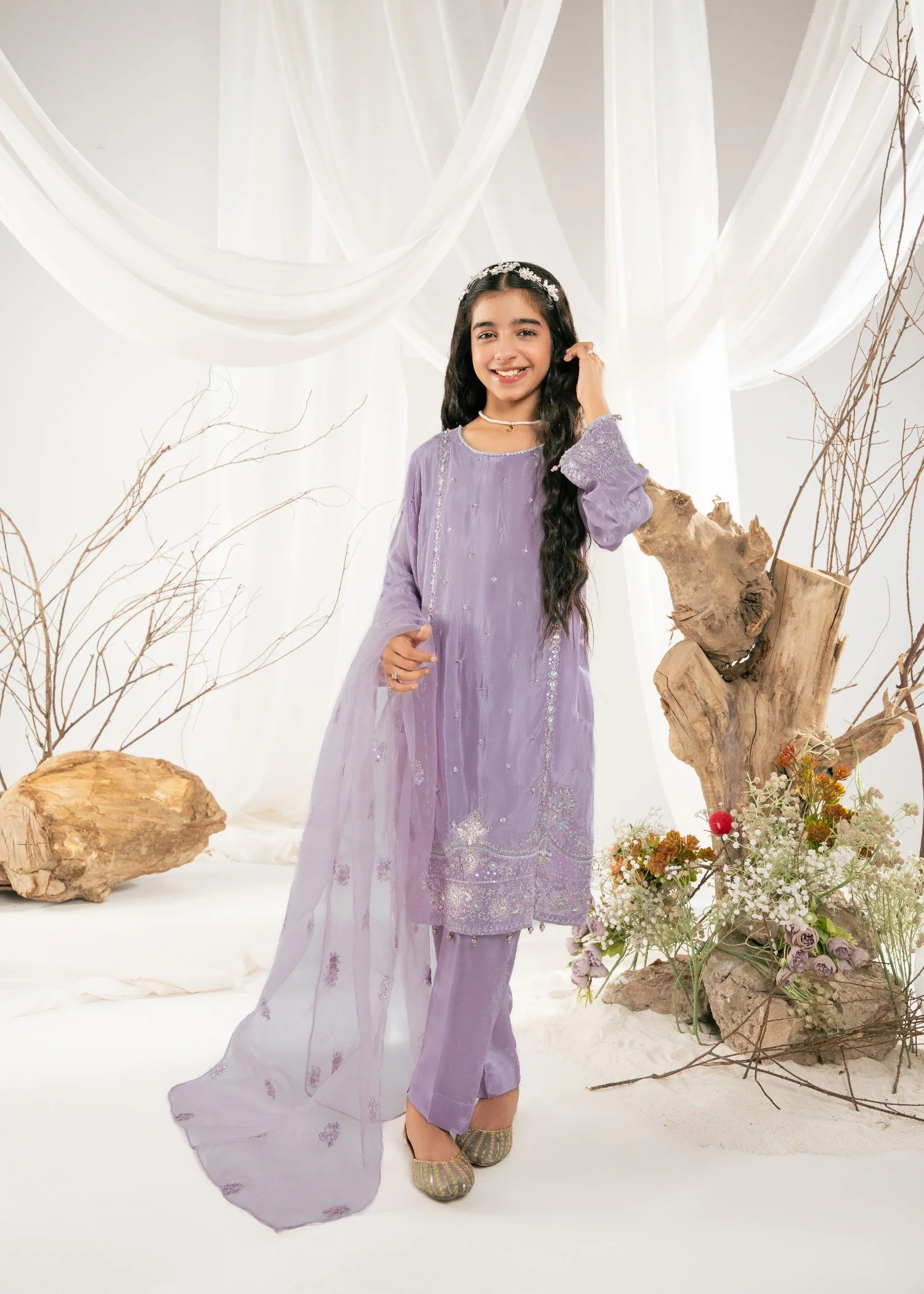 silk Kurta Set in Lavender mist