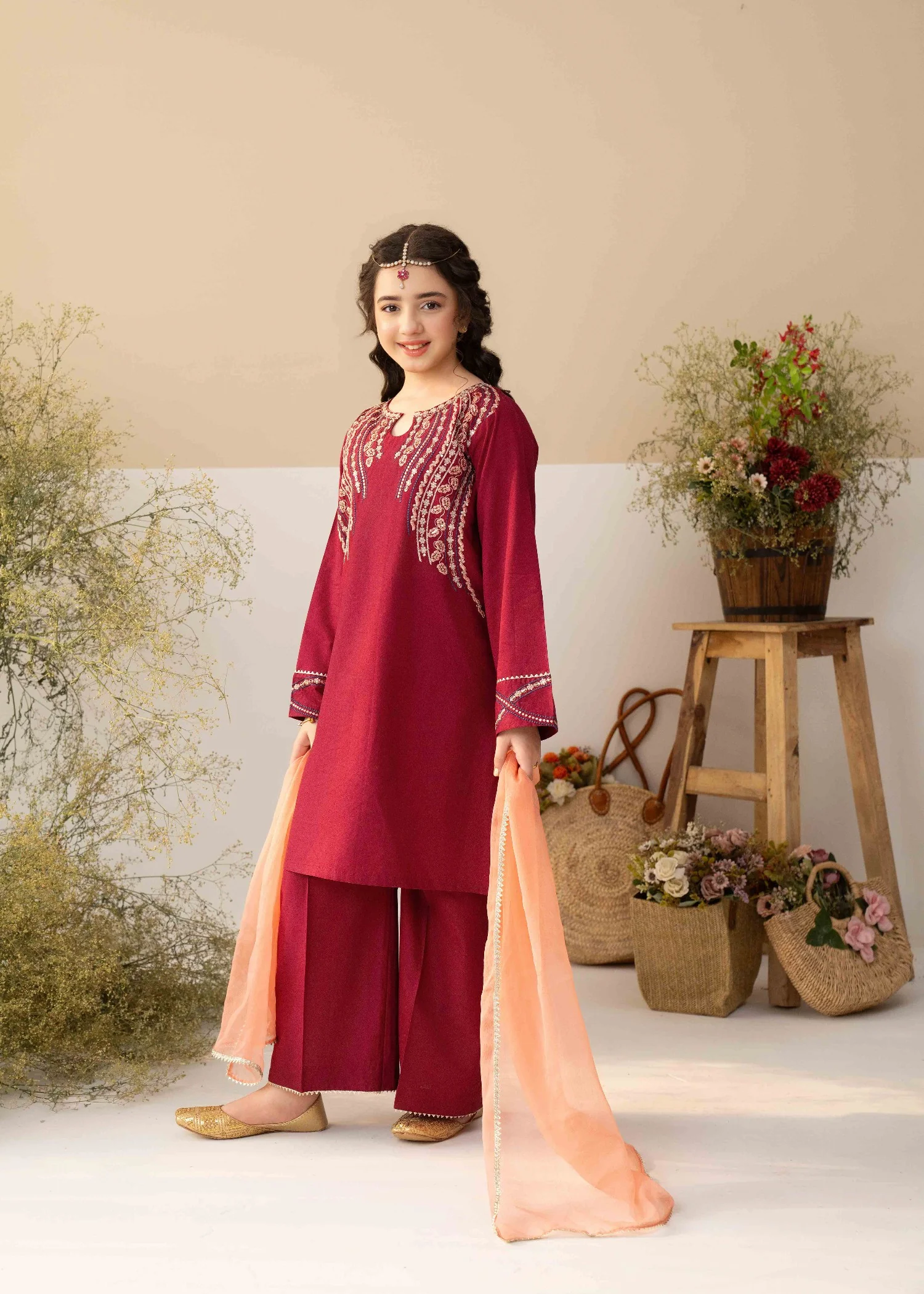 lawn cotton Kurta Set in Grape wine