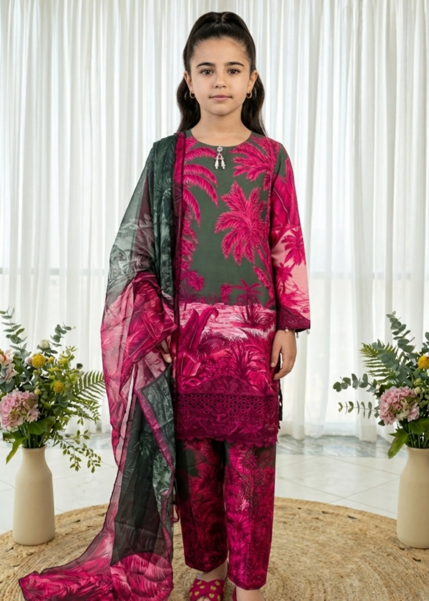 lawn Kurta Set in Amaranth