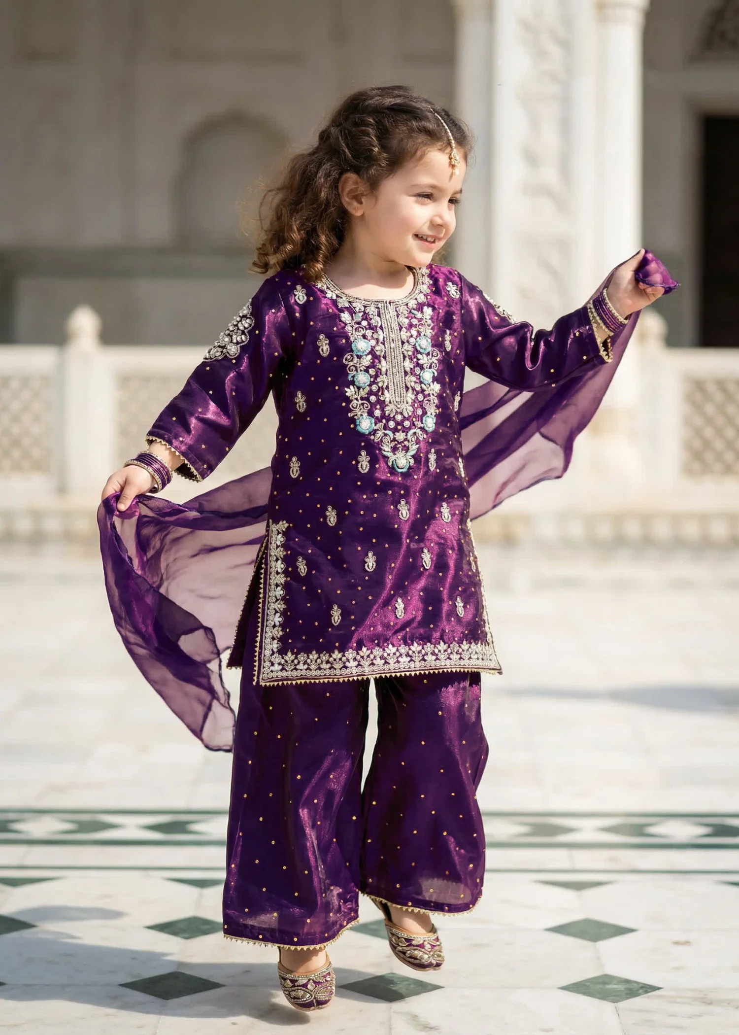 tissue silk Kurta Set in Purple rain