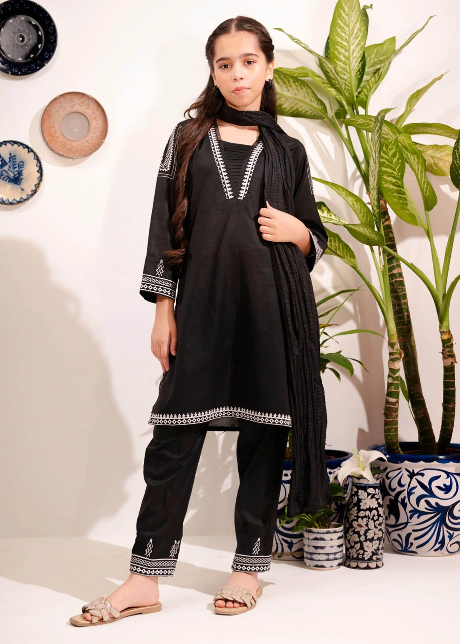 cotton Kurta Set in Charcoal black