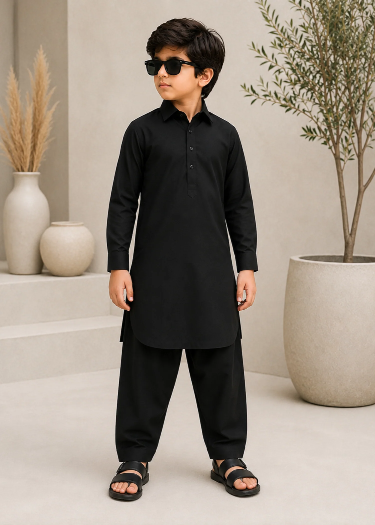 wash & wear Kurta Set in Onyx
