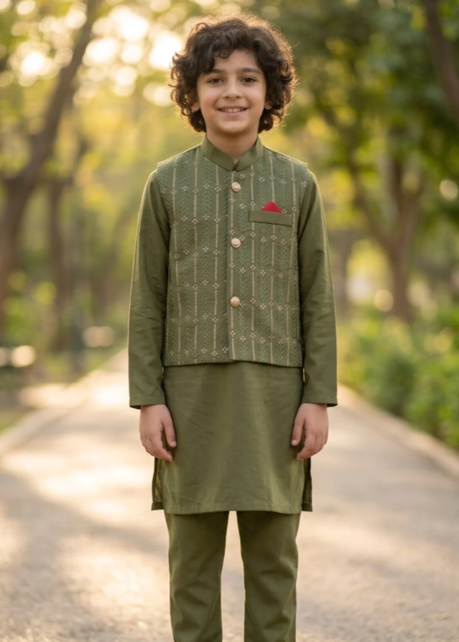 wash & wear Waistcoat in Olive green