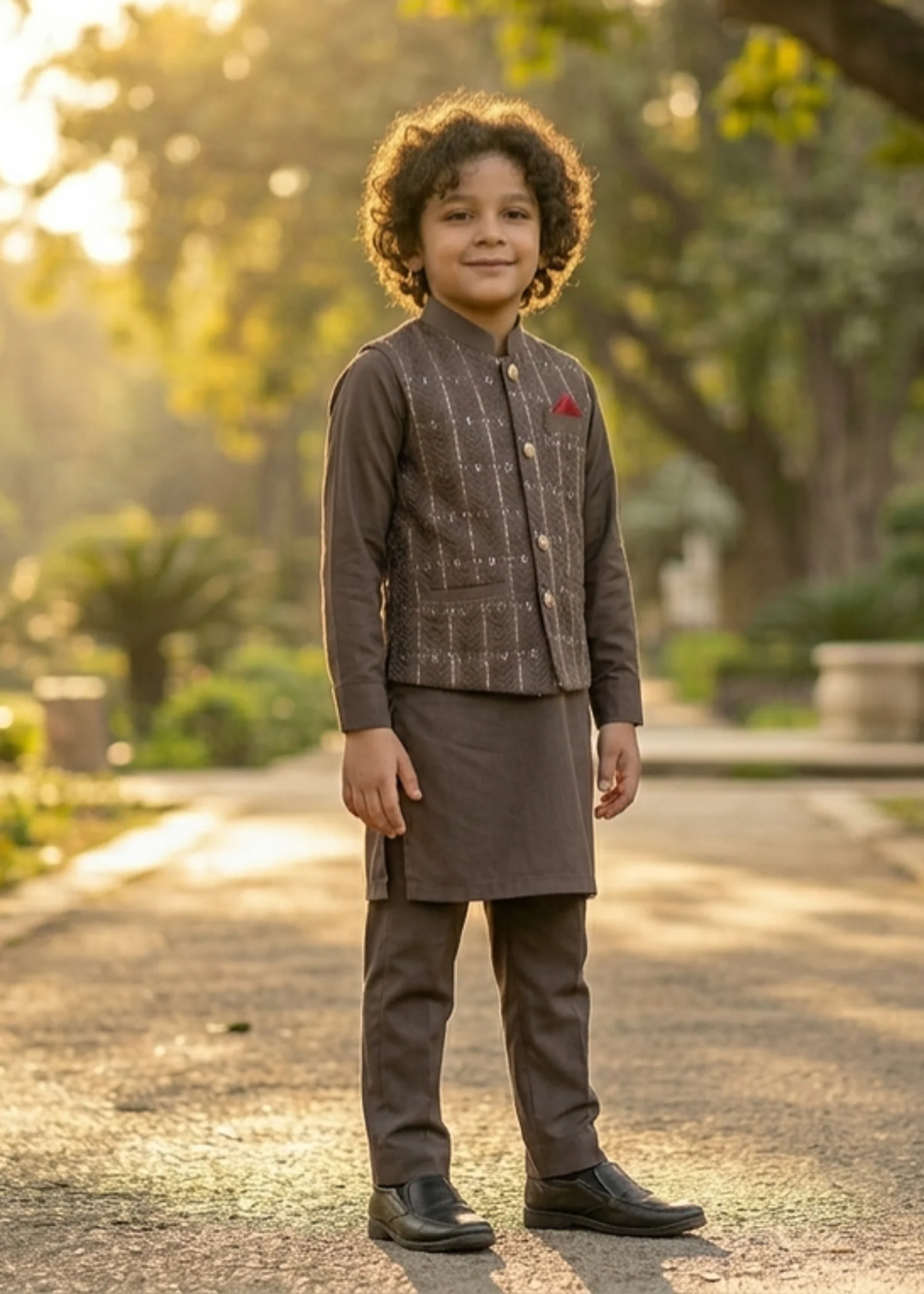 wash & wear Waistcoat in Tan brown