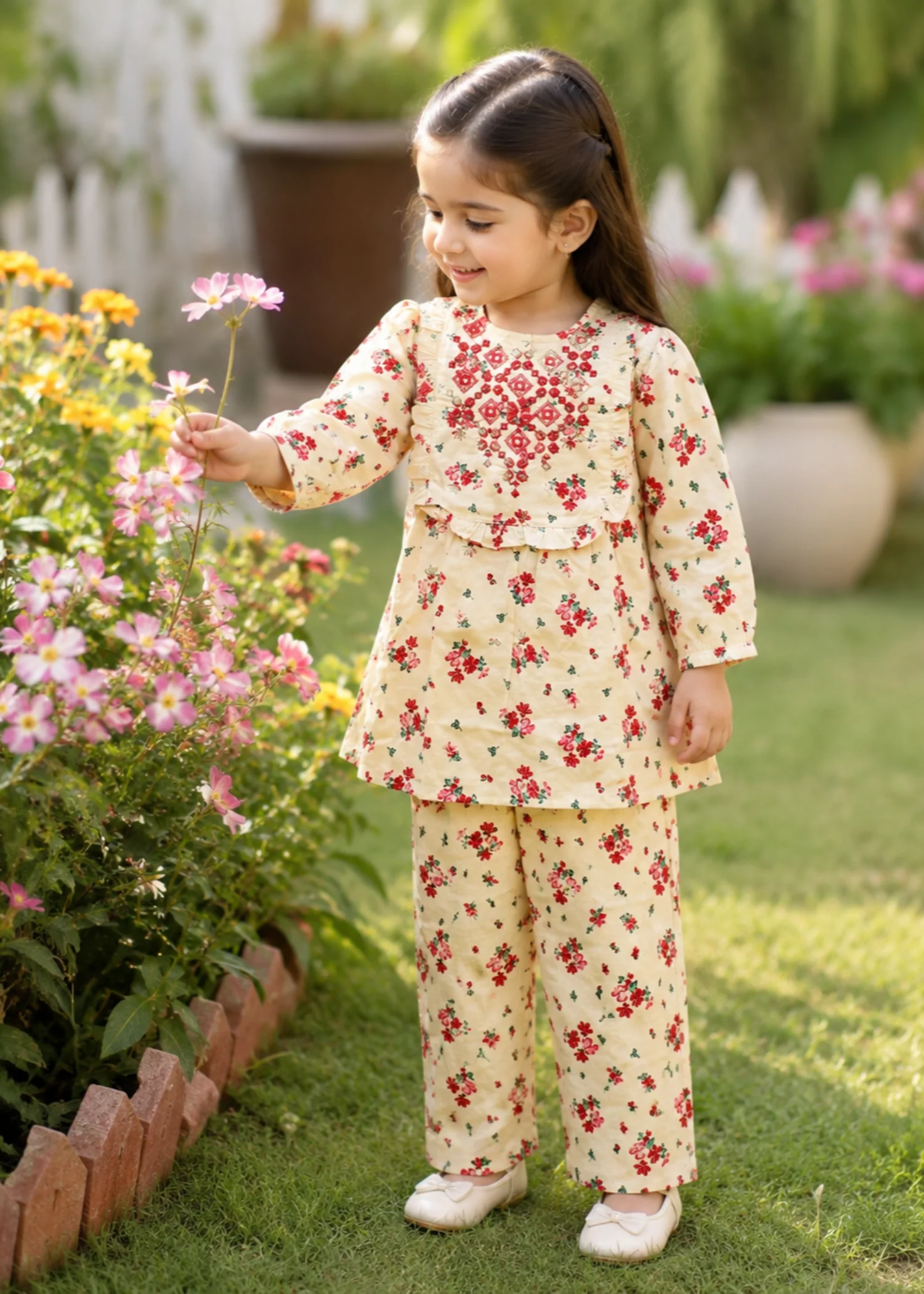 lawn Short Frock in Cream