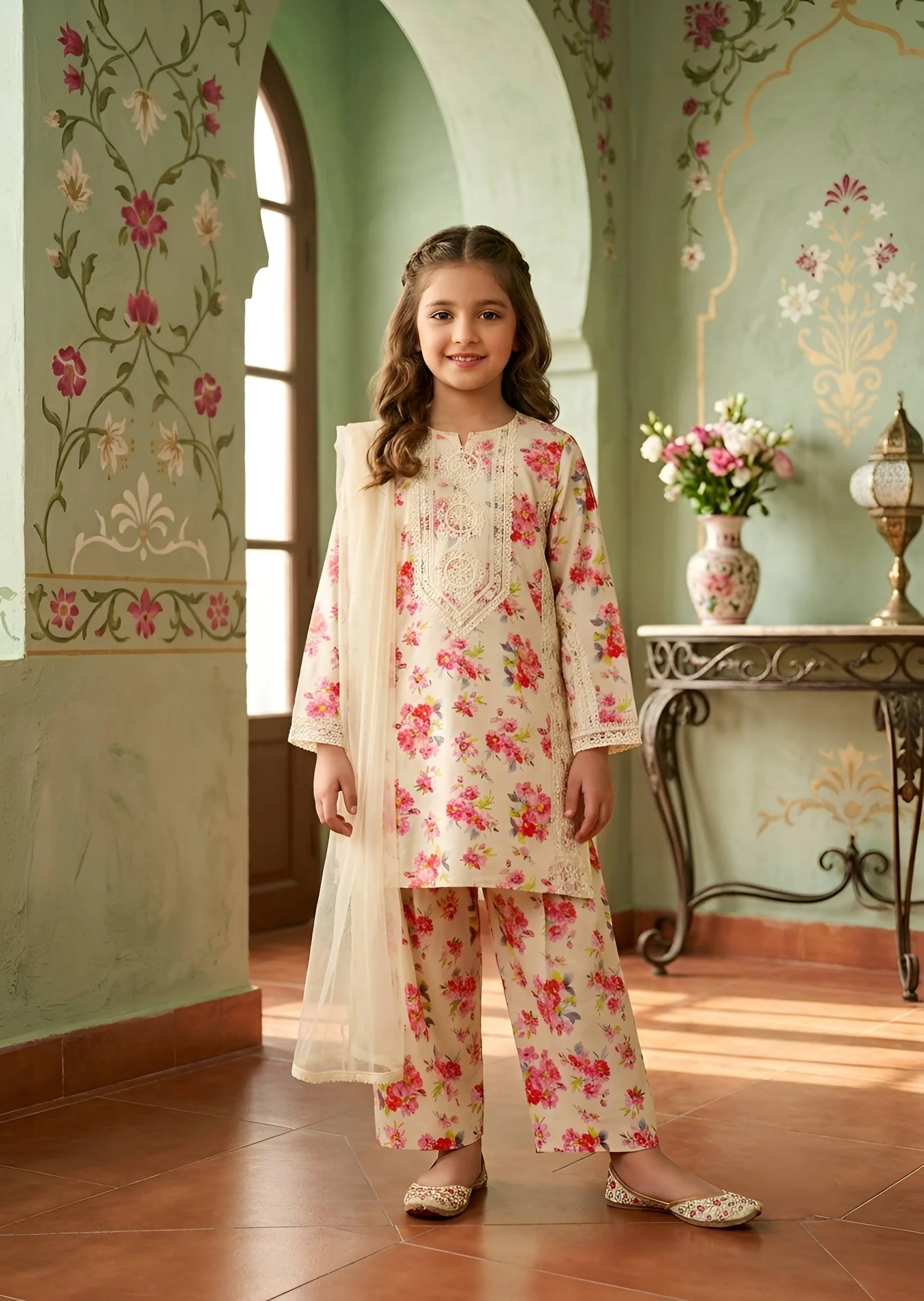 lawn Kurta Set in Off-white
