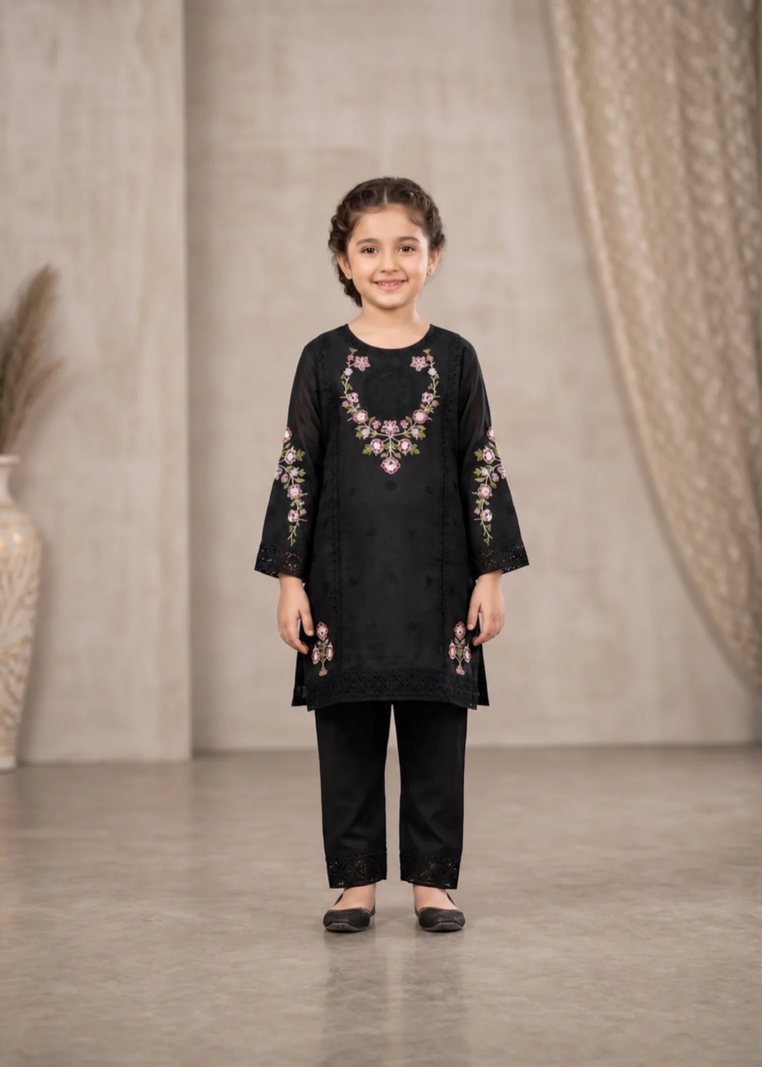 cotton Kurta Set in Black