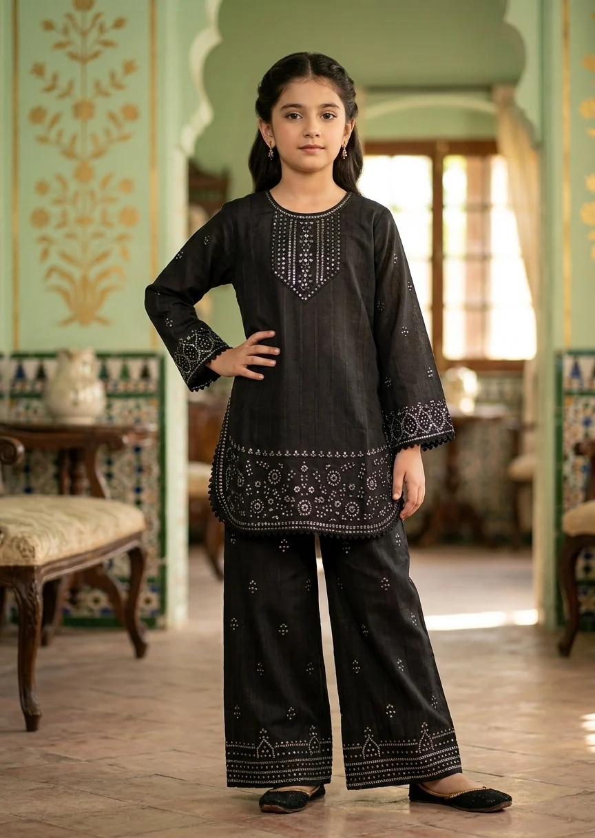 lawn Kurta Set in Black